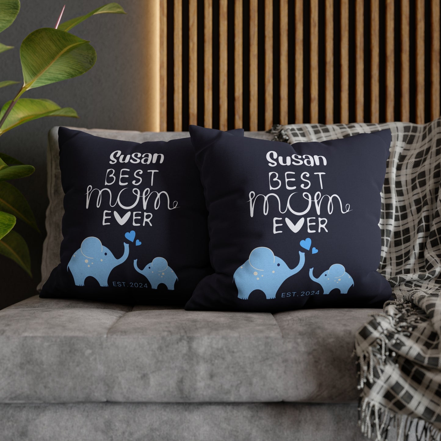 Personalized Best Mom Ever Gift Pillowcase, Gift for Mom, Elephants Blue Pillow Cover - HolidayShoppingFinds