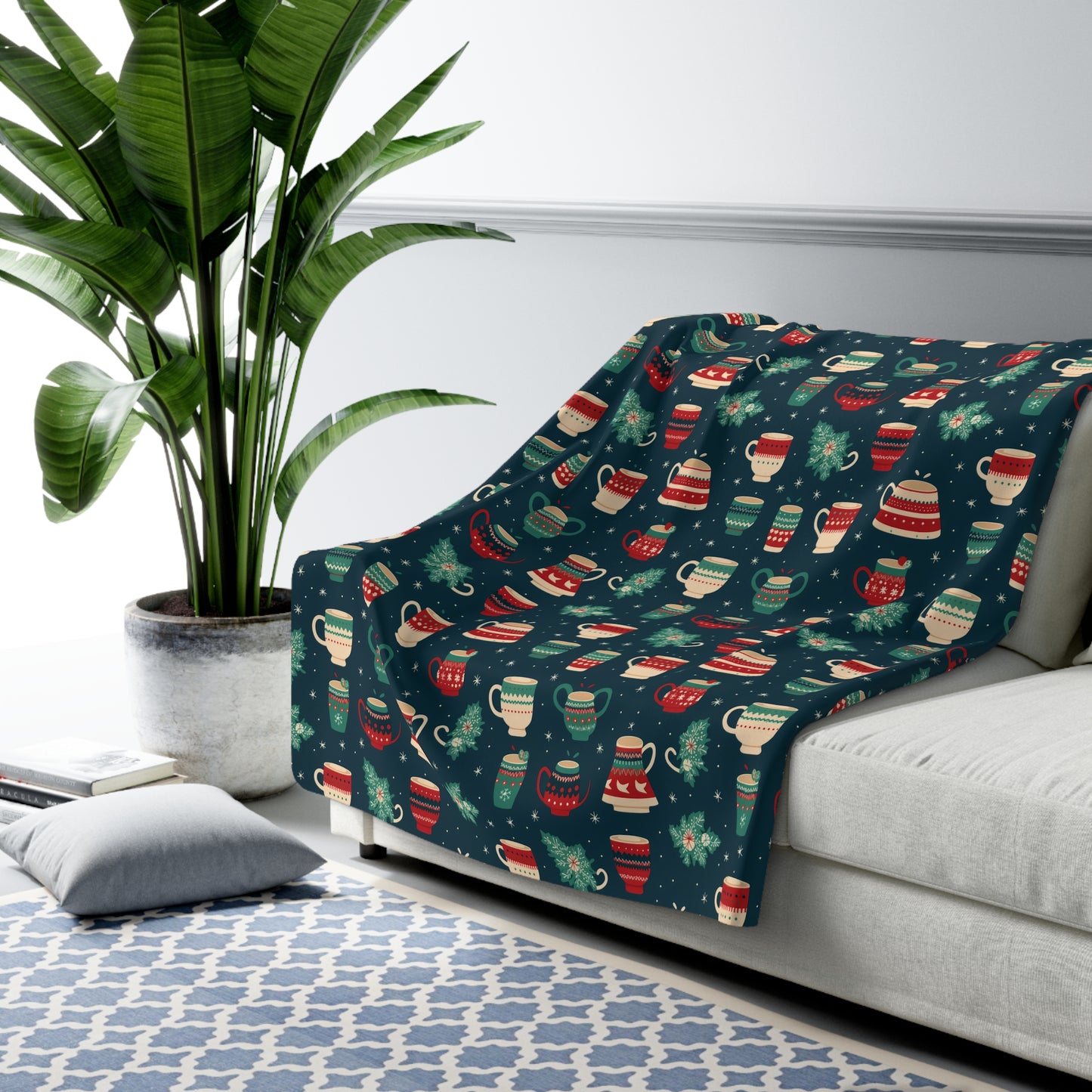 Hot Chocolate Blanket Warm Sherpa Winter Blue Blanket, Christmast Gift 60" × 80" - HolidayShoppingFinds