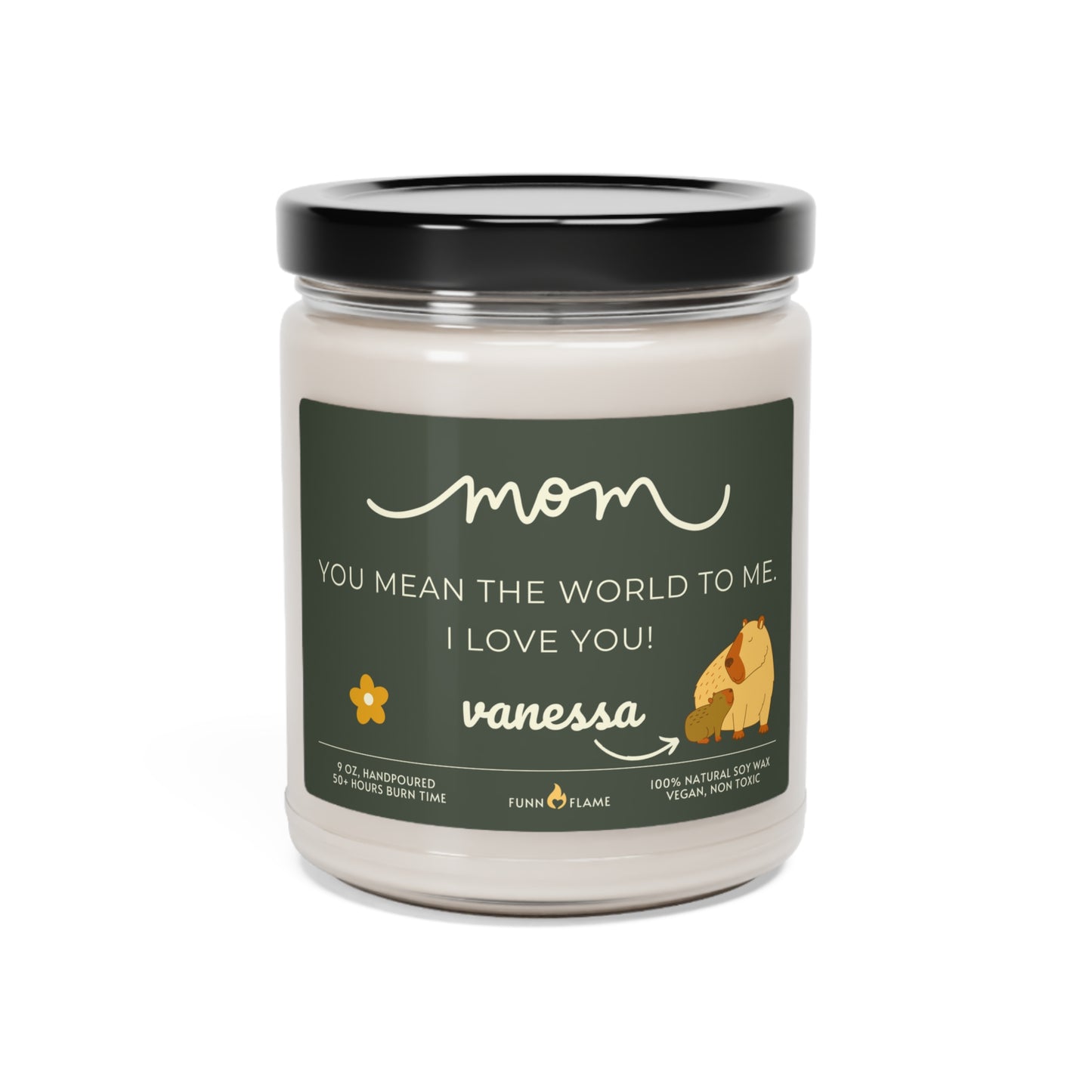 Personalized Mom Capybara Candle, Mother's Day Gift, Birthday, Green, 100% Vegan Soy Wax Scented Candle, Eco-Friendly White Sage + Lavender 9oz - HolidayShoppingFinds