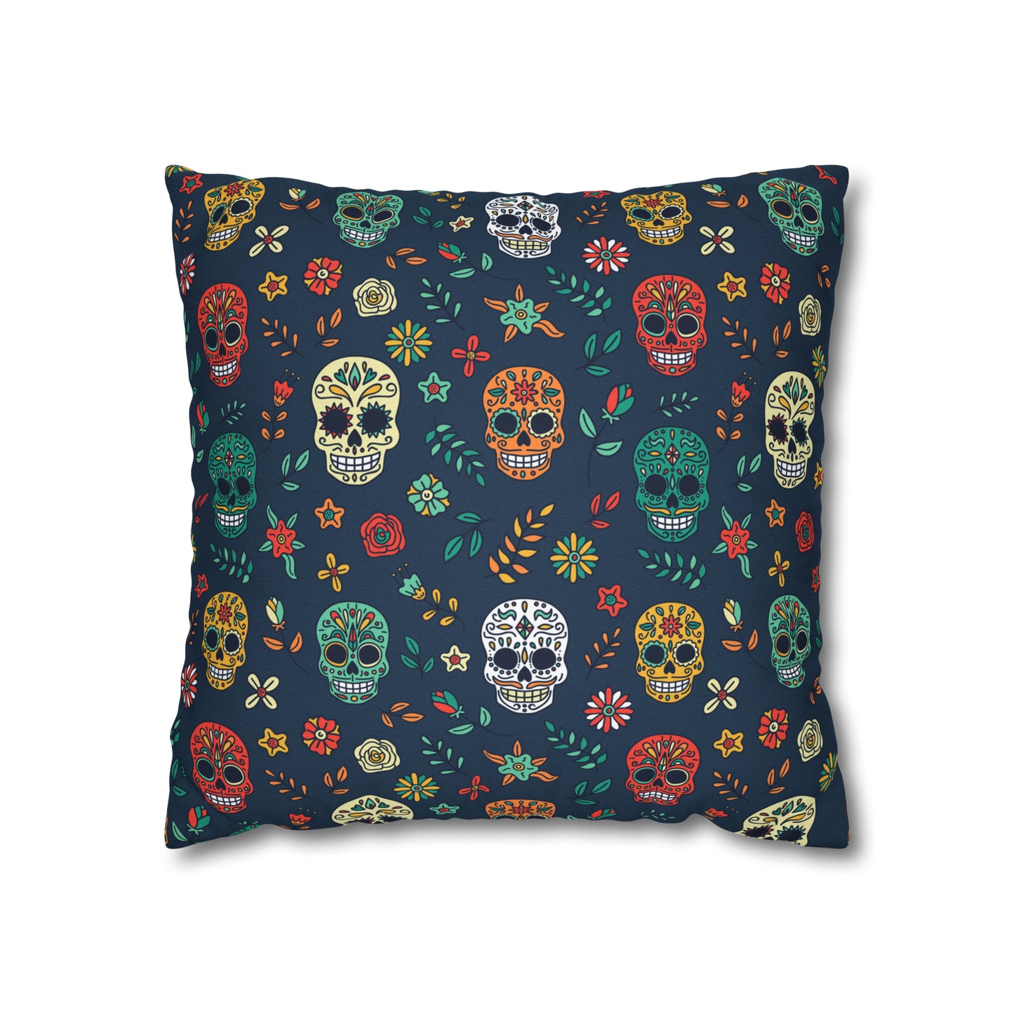 Sugar Skulls Pillowcase, Day of the Dead Pillow, Halloween Accent Blue Pillow Cover, Square Accent Pillow - HolidayShoppingFinds