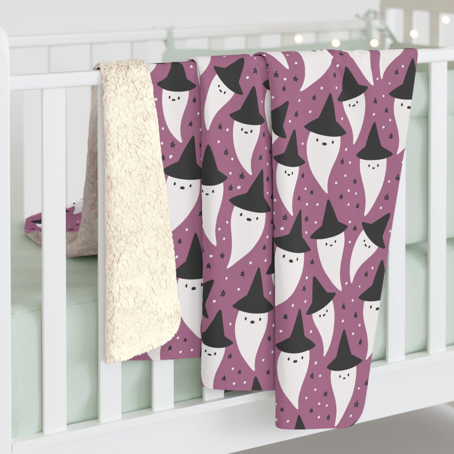 Purple Ghost Sherpa Fleece Blanket, Halloween Throw Blanket, Ghosts - HolidayShoppingFinds