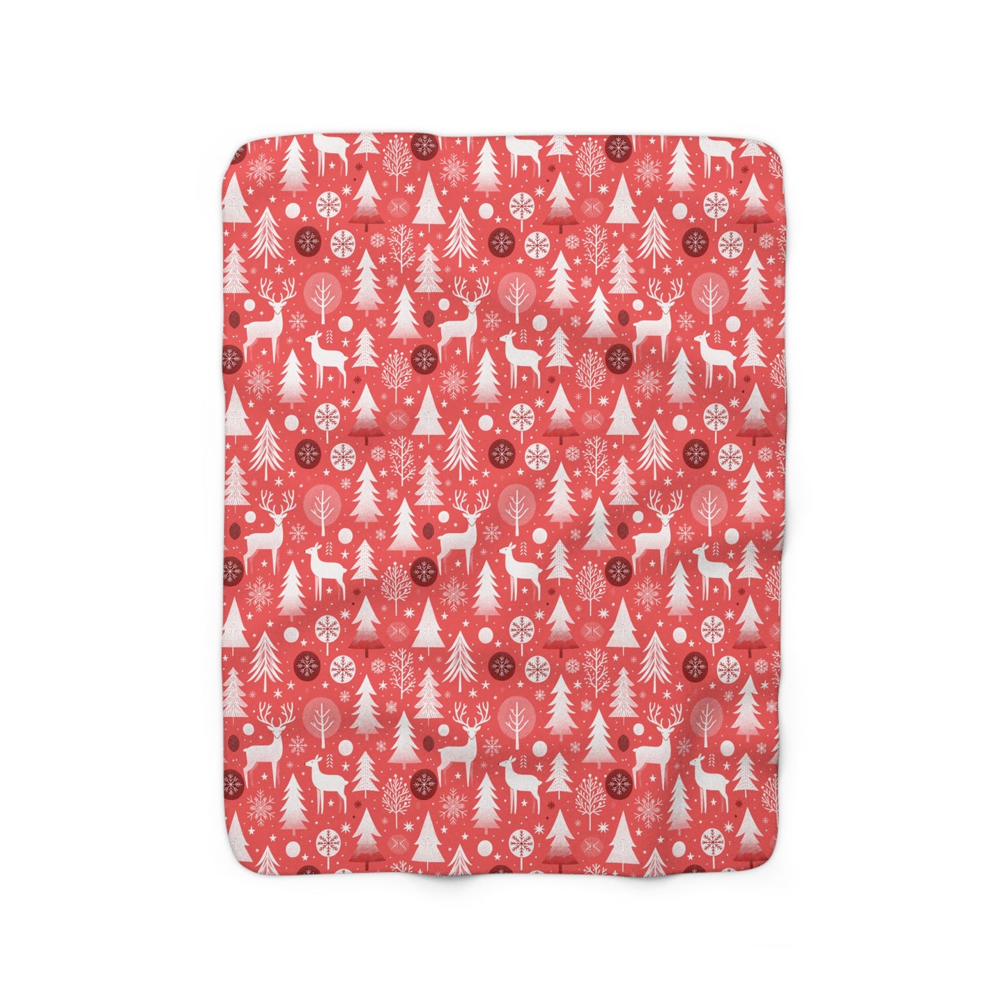 Warm Winter Sherpa Fleece Blanket, Red Throw Blanket, Deer, Trees, Snowflakes Winter Blanket - HolidayShoppingFinds