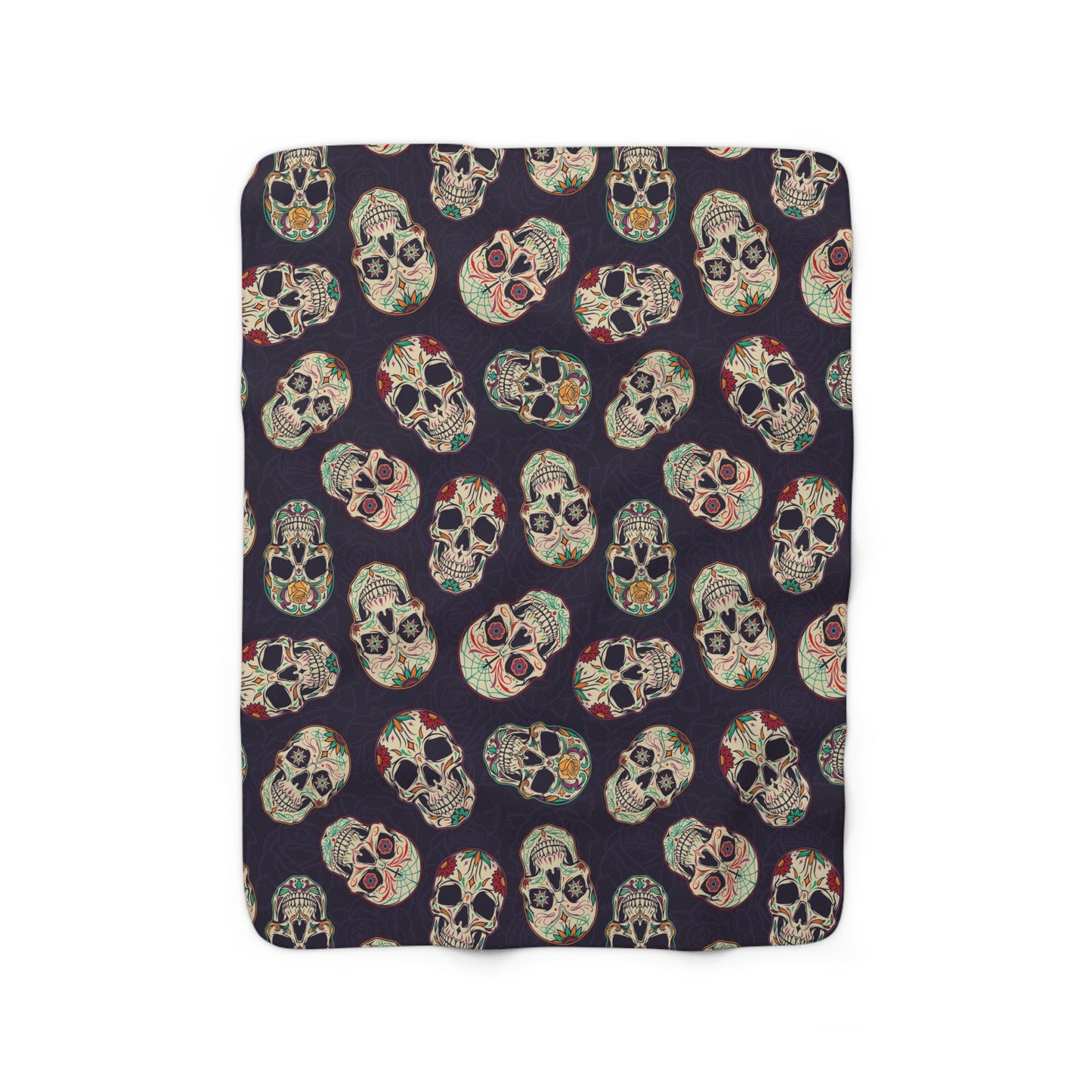 Gothic Sugar Skull Sherpa Fleece Blanket, Day of the Dead Purple Throw Blanket - HolidayShoppingFinds