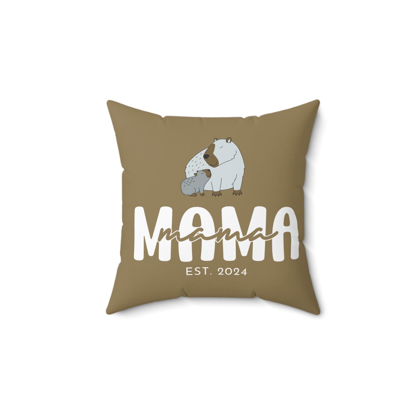 Personalized Mama Capybara Pillow Khaki, Gift For Mom, Custom Pillow with Insert - HolidayShoppingFinds