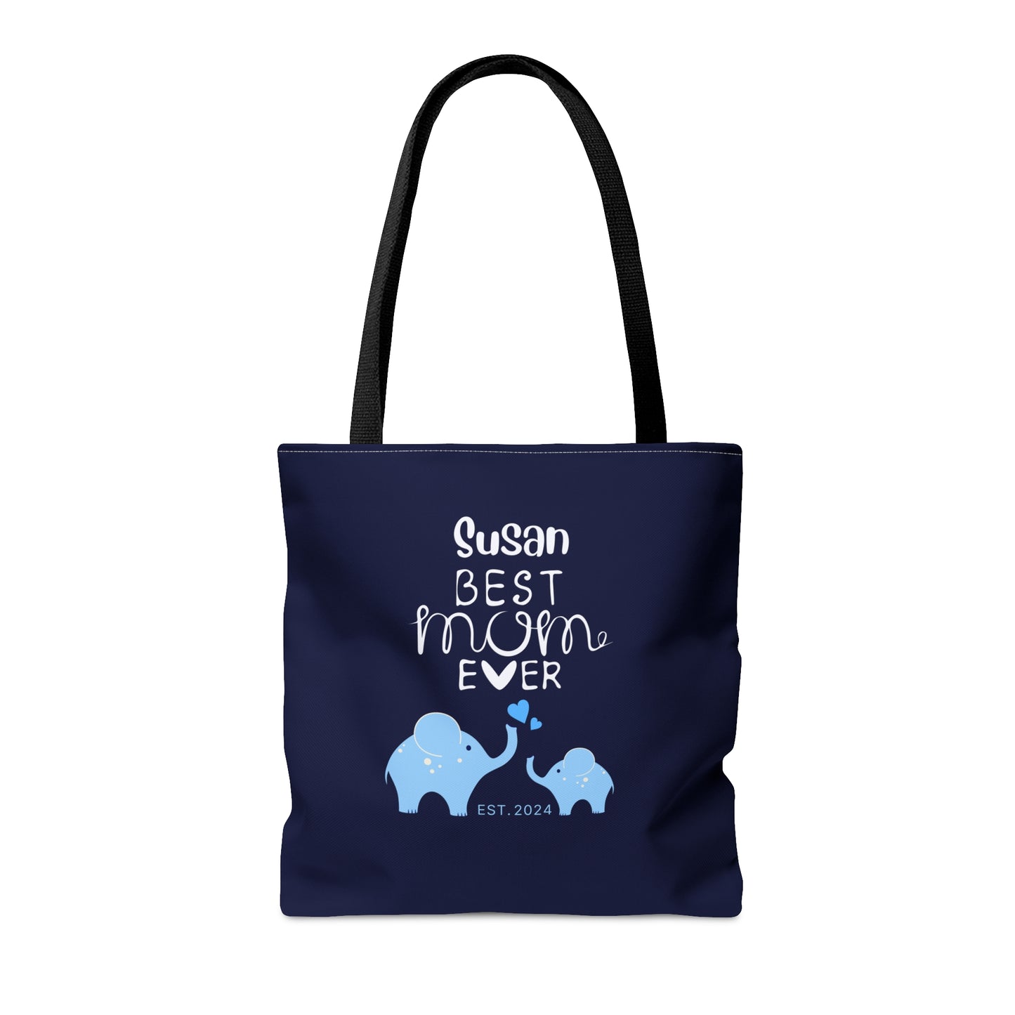 Personalized Best Mom Ever Tote Bag Gift for Mom, Baby Elephants Blue Tote - HolidayShoppingFinds