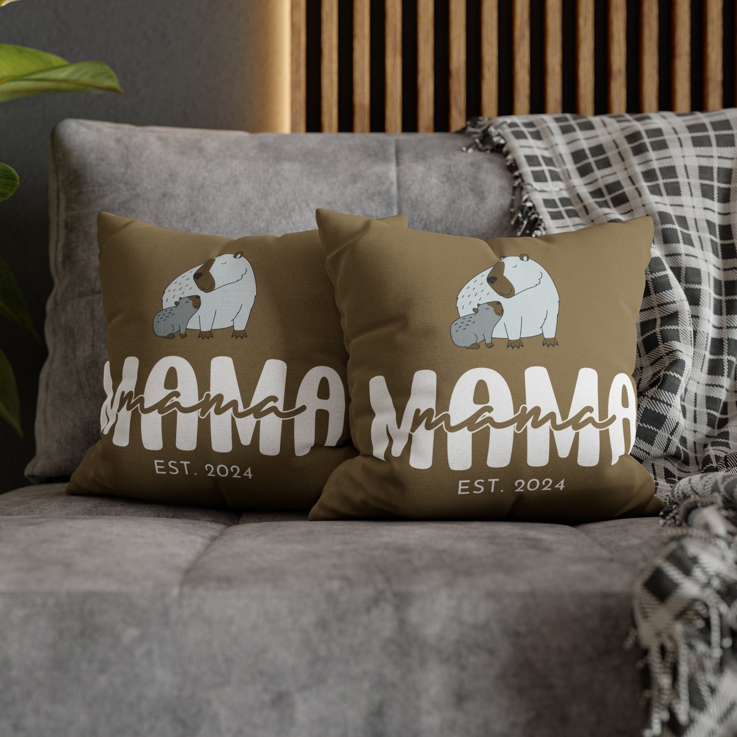 Personalized Mama Capybara Pillowcase Khaki, Gift For Mom - HolidayShoppingFinds