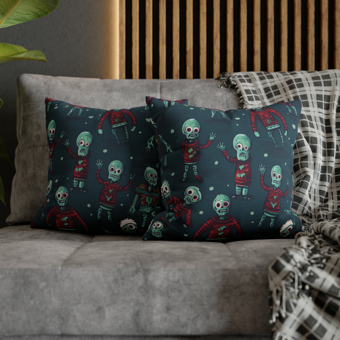 Zombie Decorative Pillowcase, Zombie Home Decor Pillow Cover Teal, Square 2-Sided Pillow - HolidayShoppingFinds