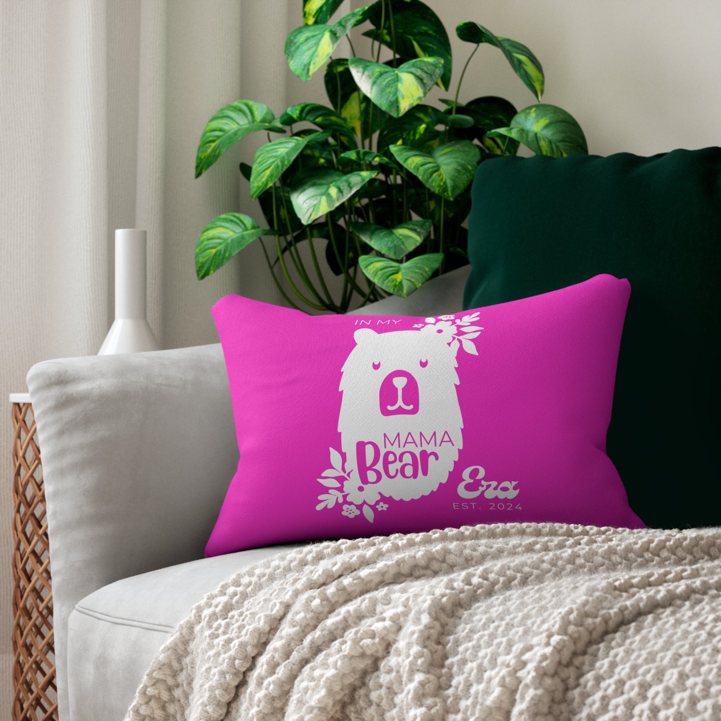 Personalized In My Mama Bear Era Lumbar Pillow Pink, Gift for Mom - HolidayShoppingFinds