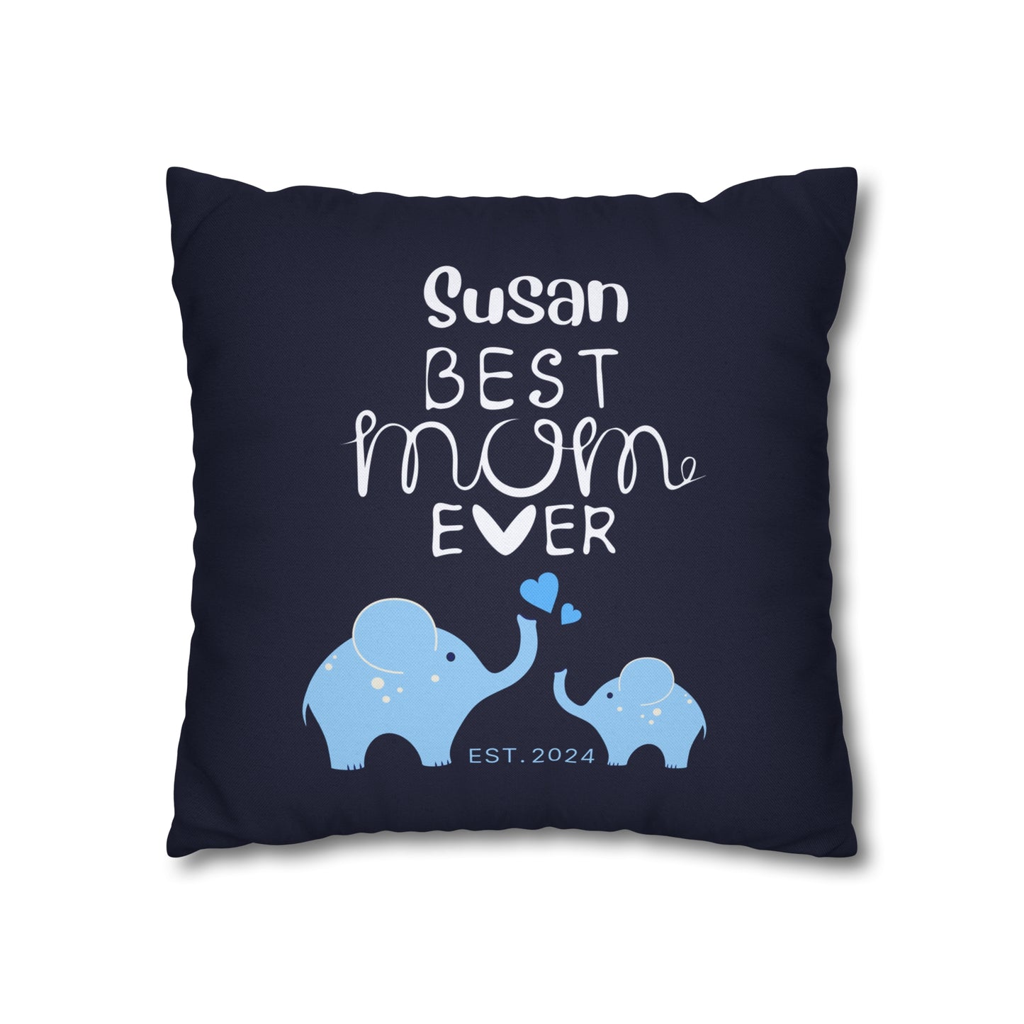 Personalized Best Mom Ever Gift Pillowcase, Gift for Mom, Elephants Blue Pillow Cover - HolidayShoppingFinds