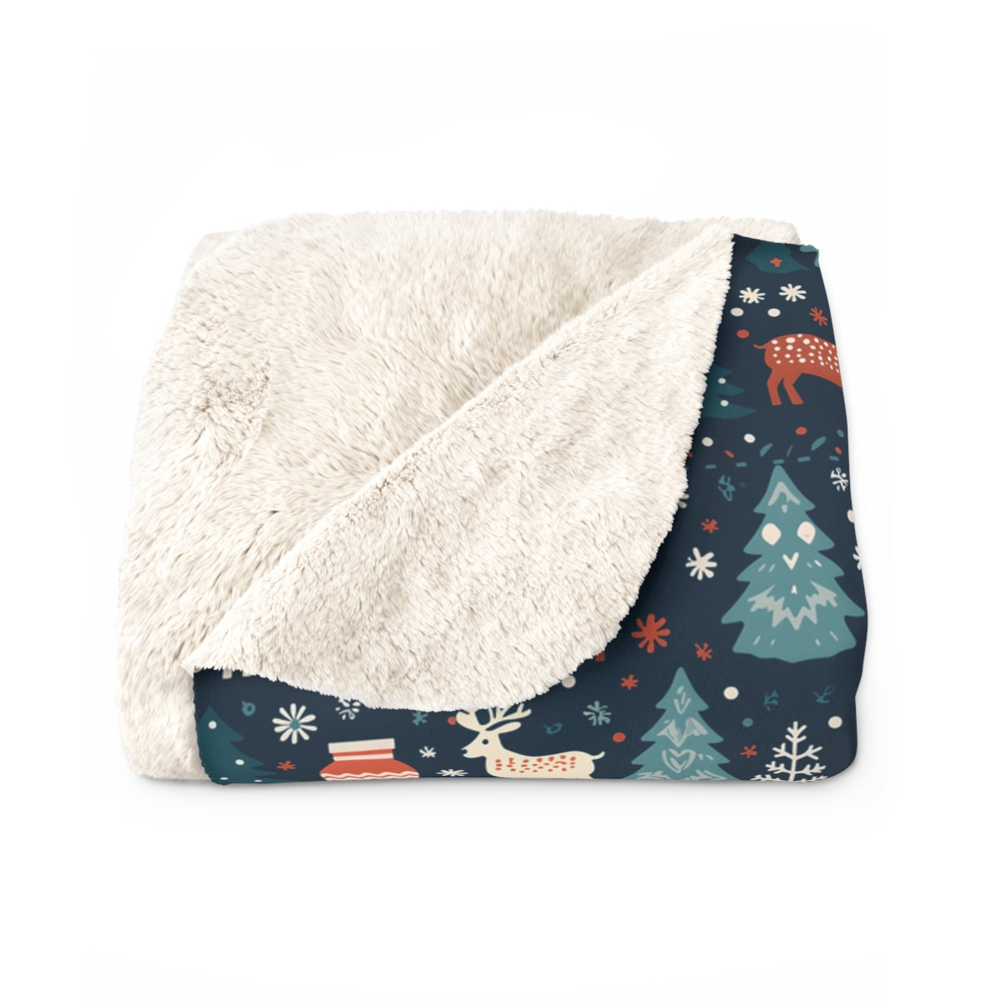 Holiday Sherpa Blanket, Reindeers, Christmas Trees, Snowflakes Throw Blanket Blue Cozy Throw Blanket, Holiday Gift - HolidayShoppingFinds
