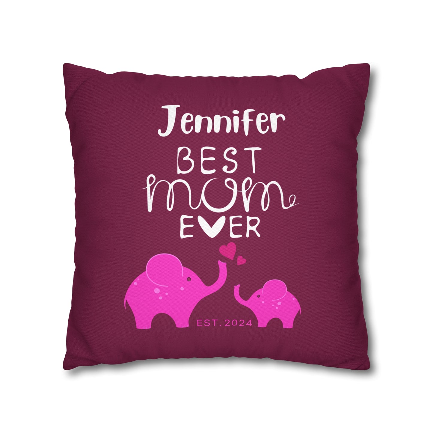 Personalized Best Mom Ever Gift Pillowcase, Gift for Mom, Elephants Pink Pillow Cover - HolidayShoppingFinds