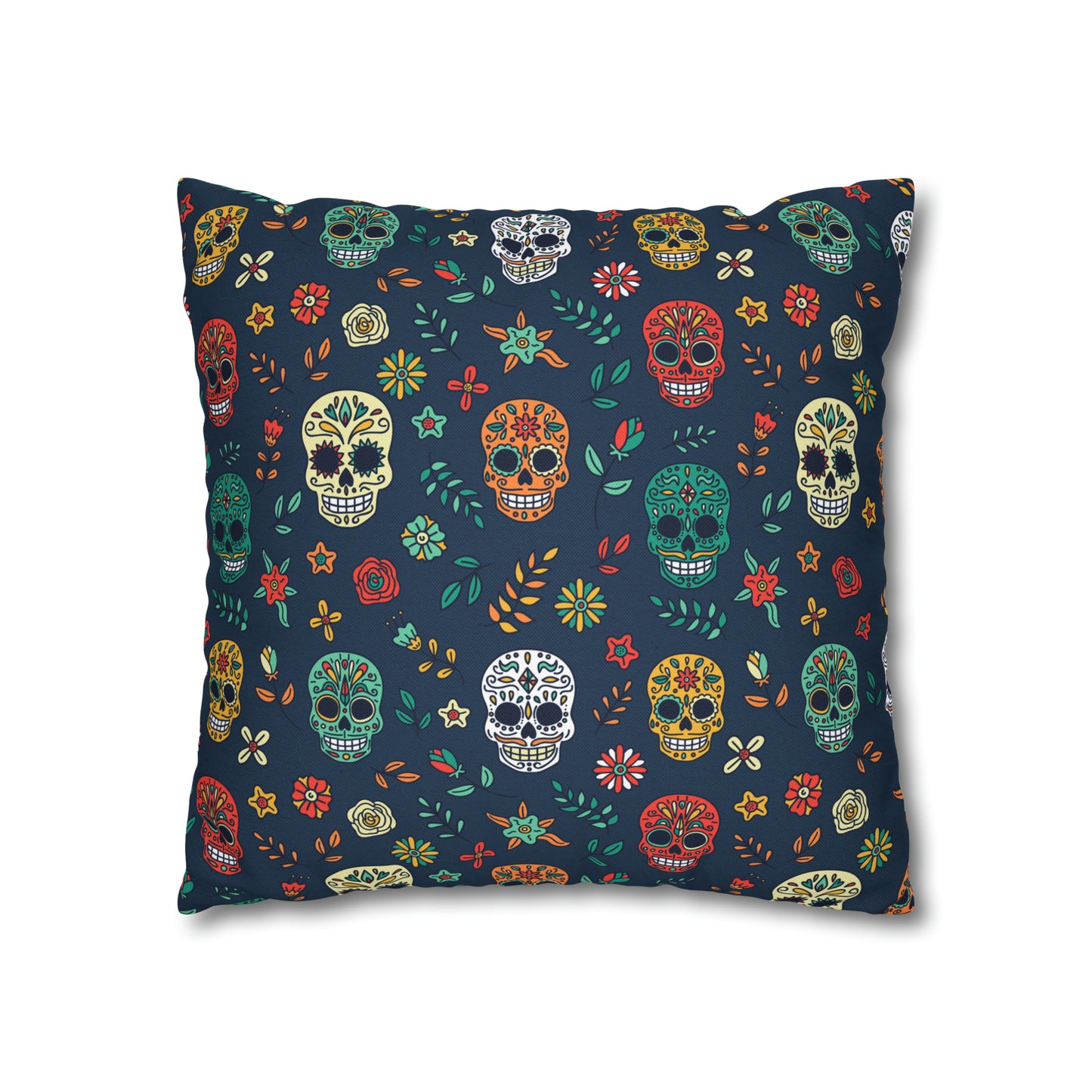 Sugar Skulls Pillowcase, Day of the Dead Pillow, Halloween Accent Blue Pillow Cover, Square Accent Pillow - HolidayShoppingFinds