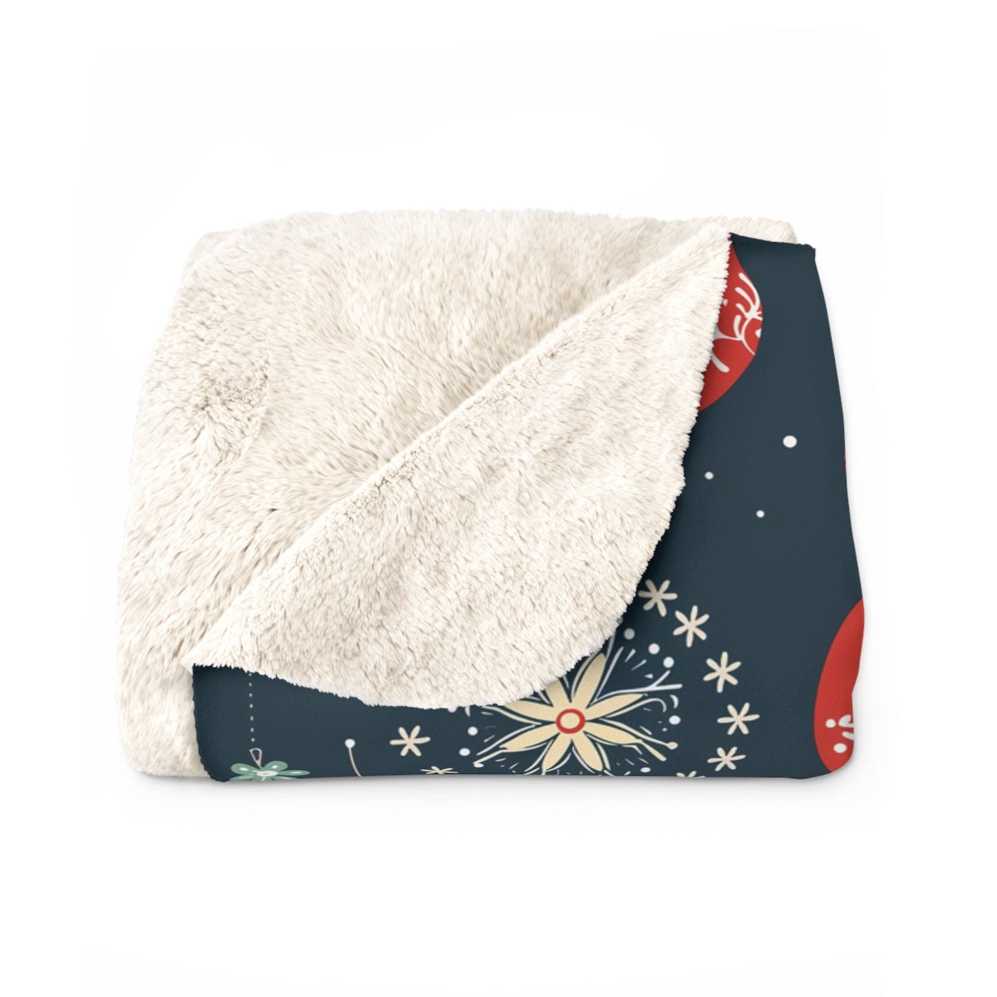 Christmas Ornaments Blanket, Winter Holiday Red Festive Sherpa Fleece Blanket, Cozy Throw Blanket, Holiday Gift - HolidayShoppingFinds