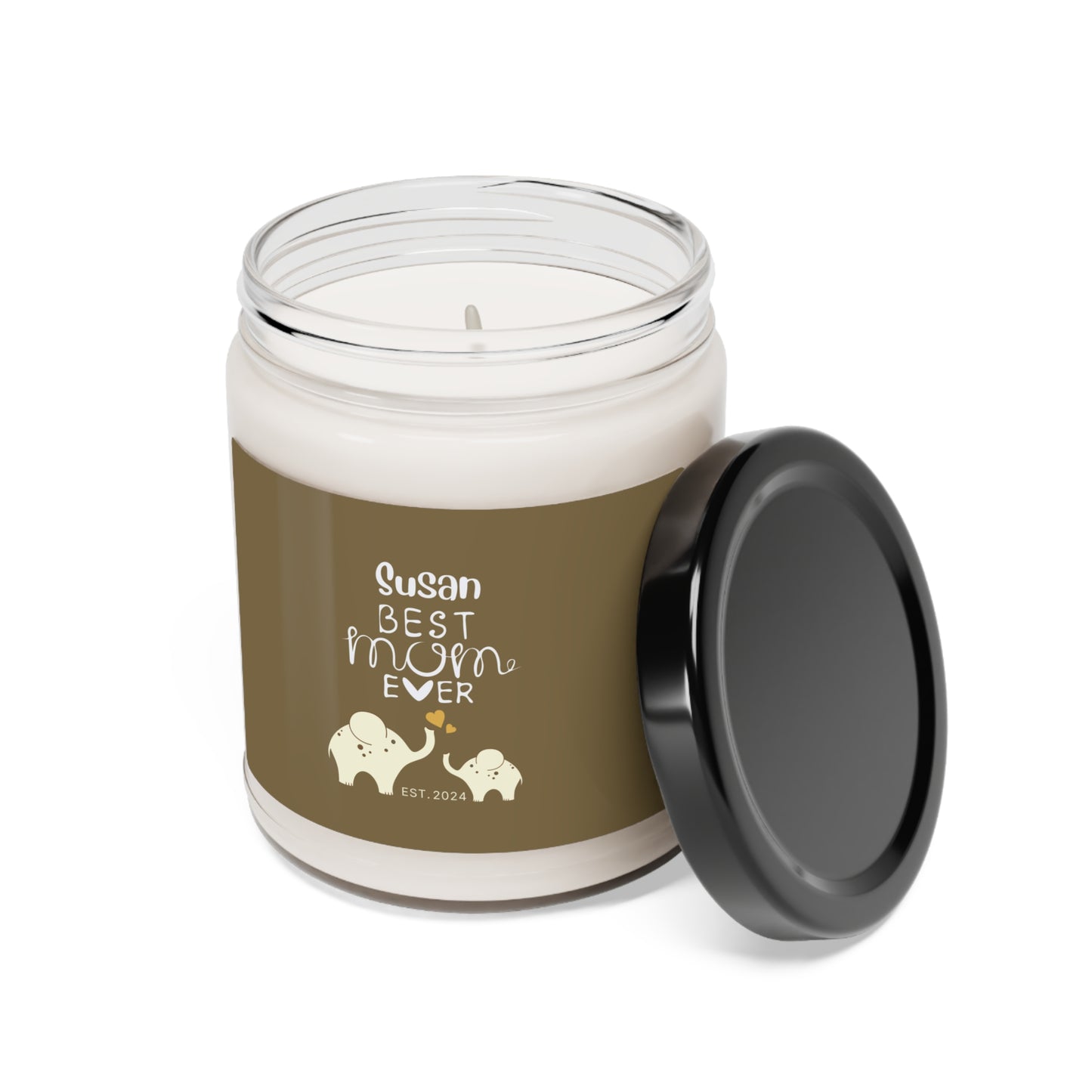 Best Mom Ever Candle Custom Gift for Mother Mom & Baby Elephants Khaki, 100% Vegan Soy Wax Scented Candle, Eco-Friendly - HolidayShoppingFinds