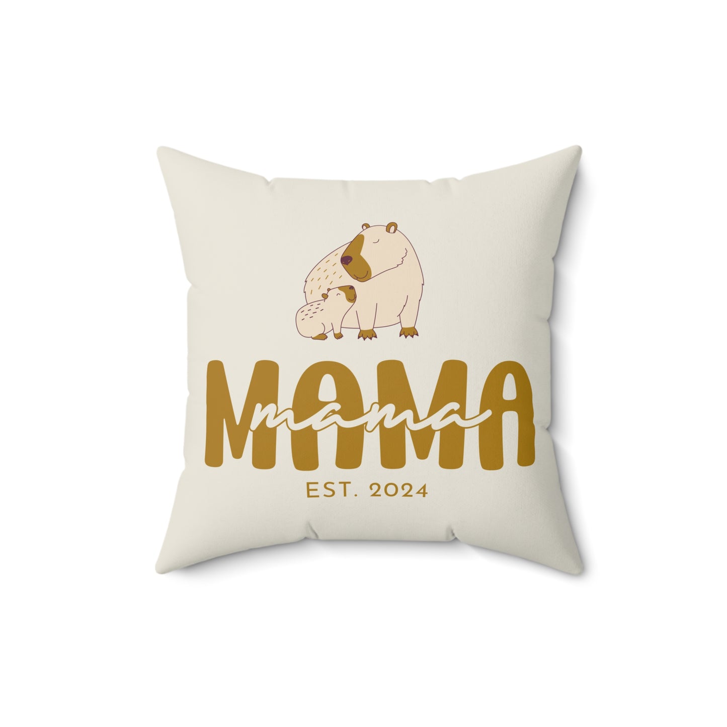 Personalized Mama Capybara Pillow Beige, Gift For Mom, Custom Pillow with insert 16" × 16" - HolidayShoppingFinds