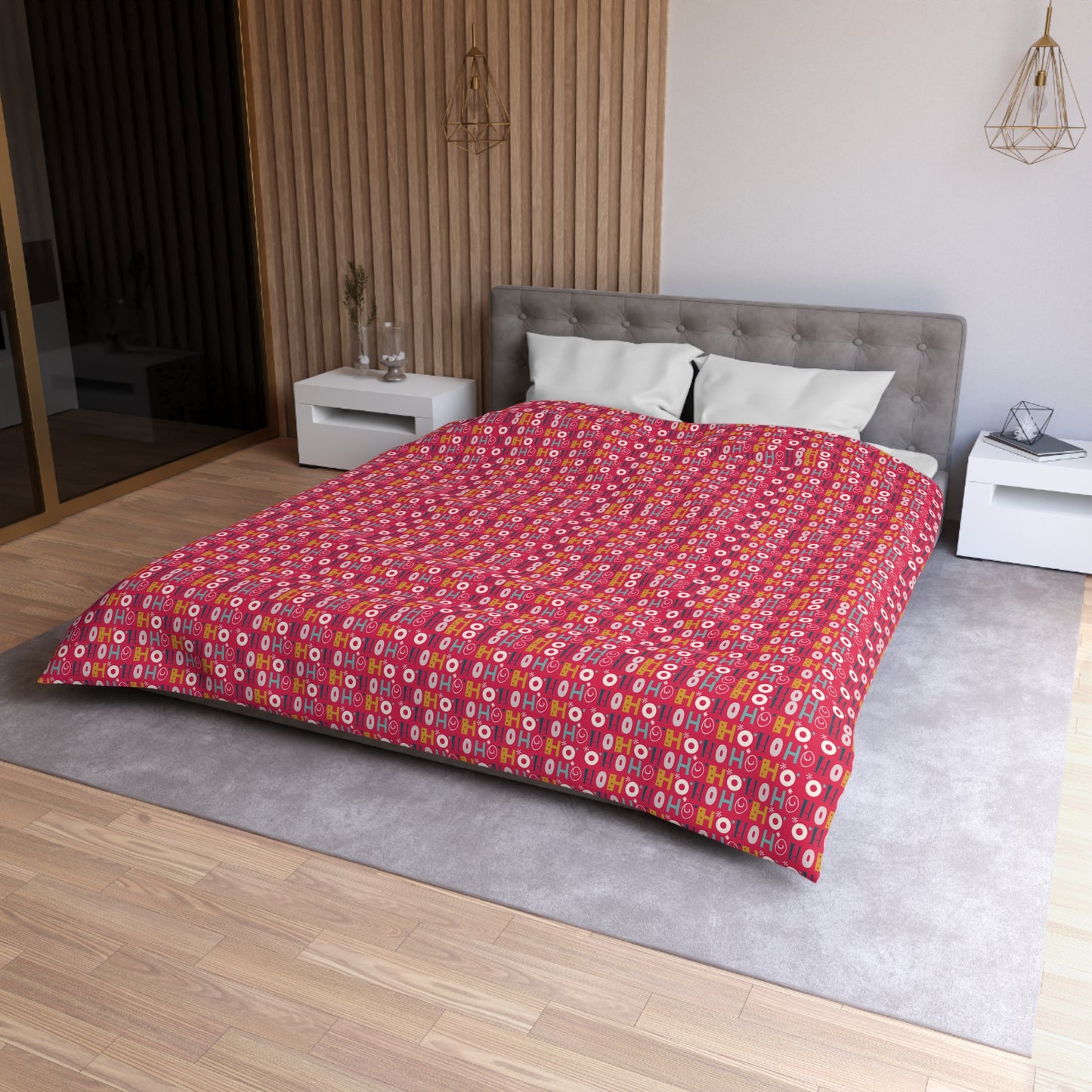 Holiday Duvet Cover, Ho Ho Ho Winter Red Duvet Twin/Queen/King Duvet - HolidayShoppingFinds