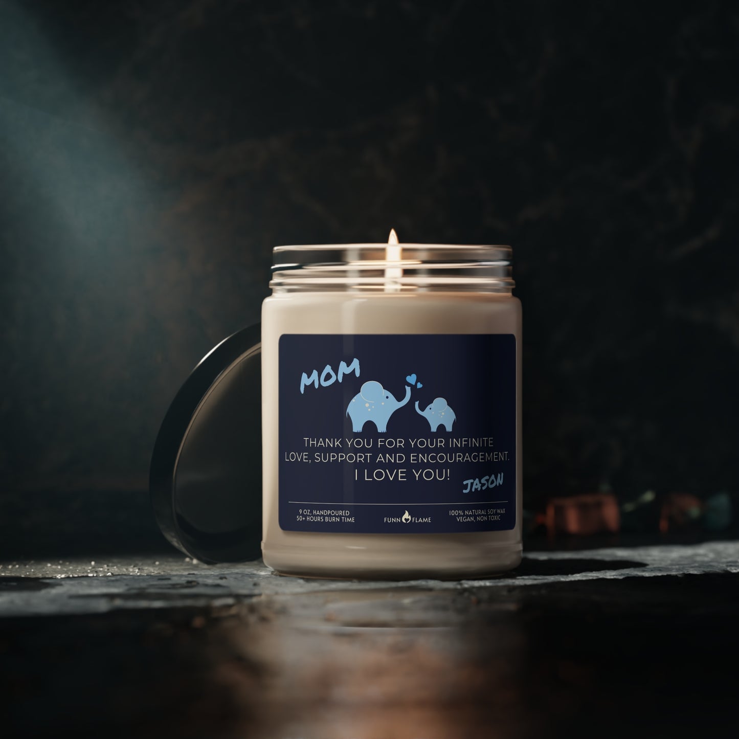 Personalized Mom Candle, Elephant Candle, Custom Gift for Mom (Blue) Nursery Candle, New Mom, Birthday Baby Shower Mothers Day Gift 100% Vegan - HolidayShoppingFinds