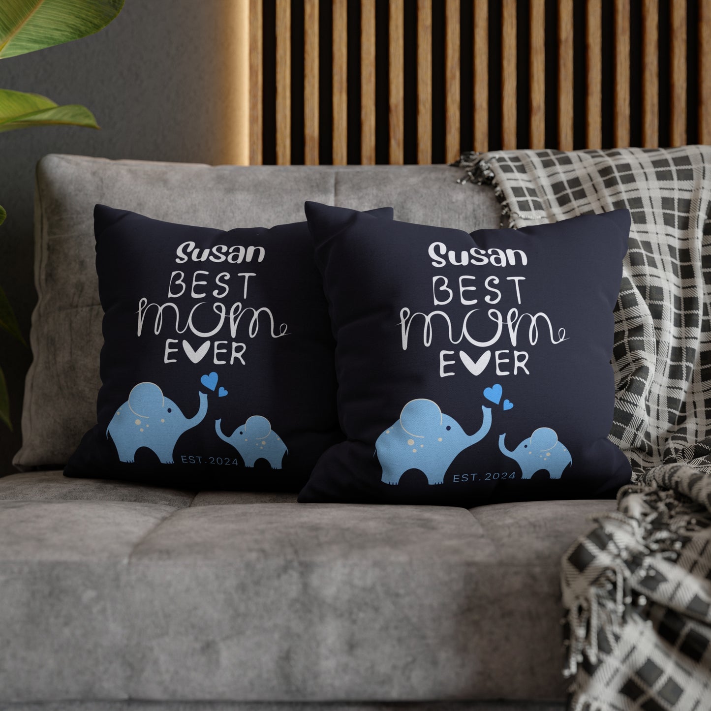 Personalized Best Mom Ever Gift Pillowcase, Gift for Mom, Elephants Blue Pillow Cover - HolidayShoppingFinds