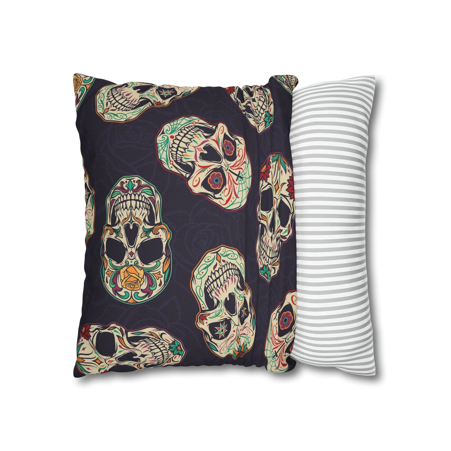 Sugar Skull Pillowcase, Day of the Dead Dia De Los Muertos Purple Pillow, Square 2-Sided Accent Pillow Cover - HolidayShoppingFinds