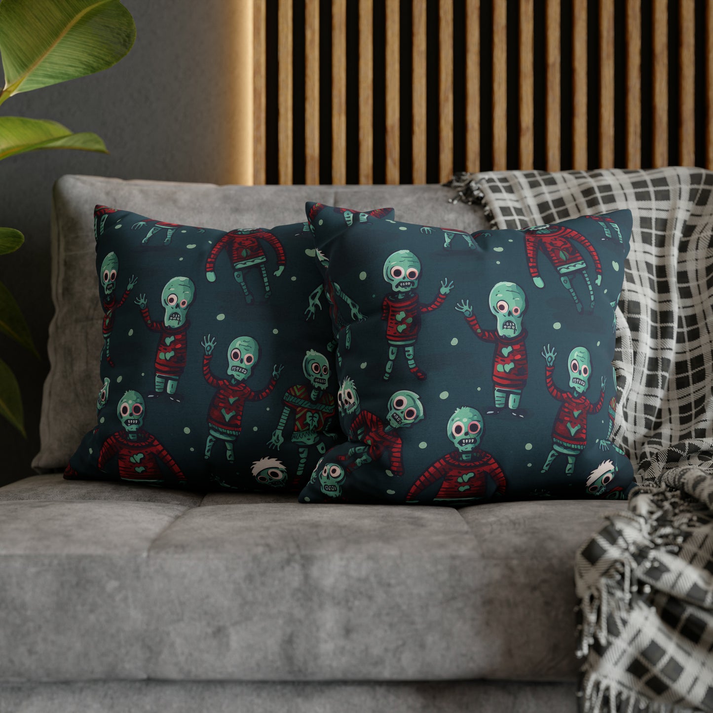 Zombie Decorative Pillowcase, Zombie Home Decor Pillow Cover Teal, Square 2-Sided Pillow - HolidayShoppingFinds