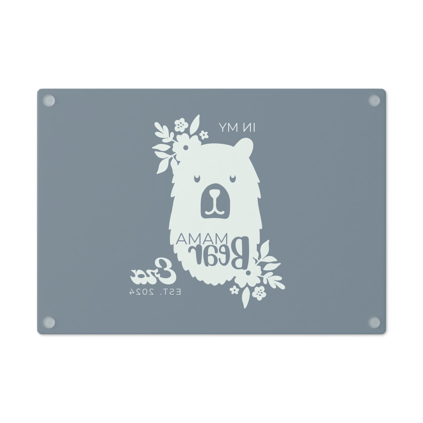 Custom Mama Bear Era Glass Cutting Board Blue, Kitchen Gift for Mom - HolidayShoppingFinds