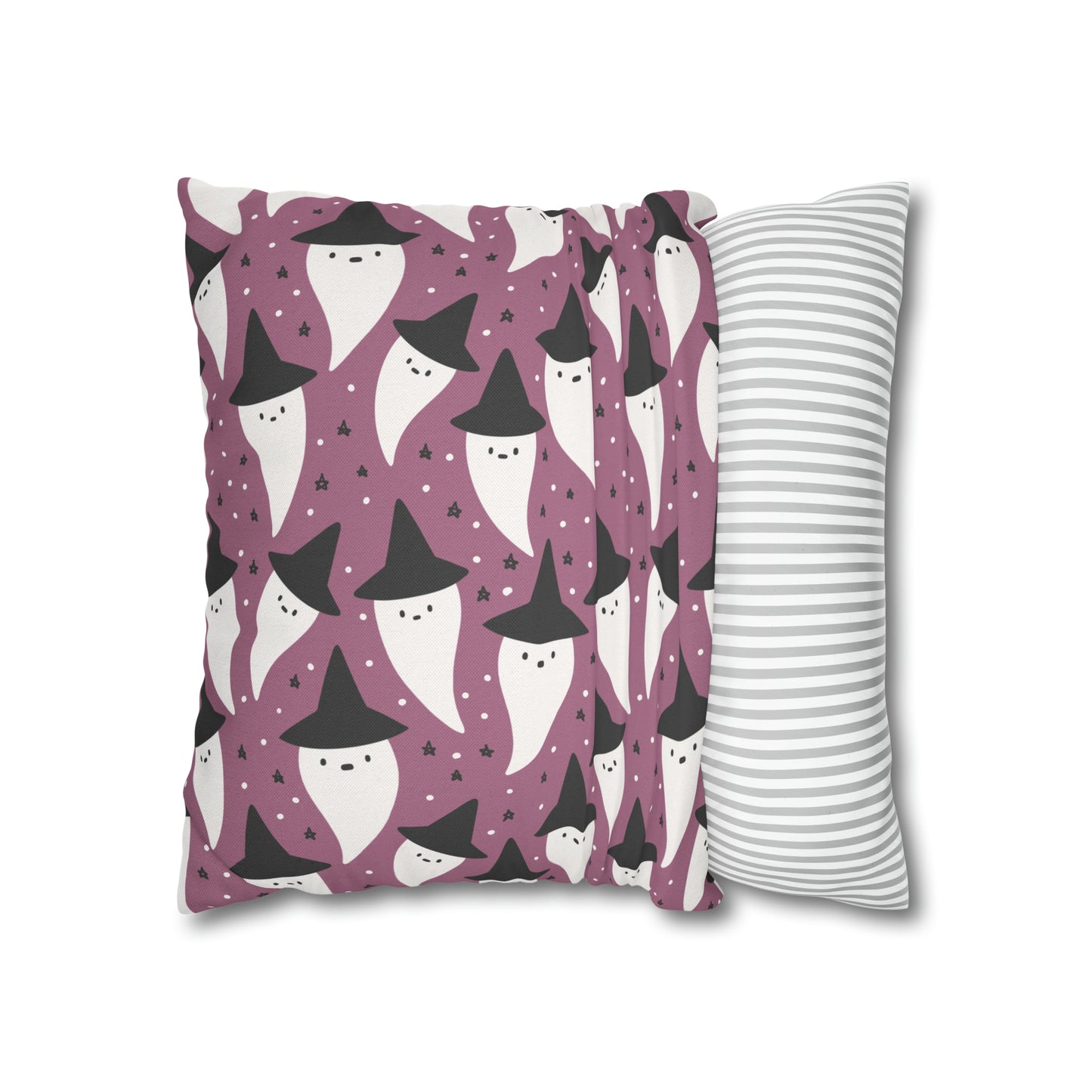 Whimsical Pillowcase, Spooky Ghosts Halloween Purple Pillow Cover, Square Accent Pillow Case - HolidayShoppingFinds