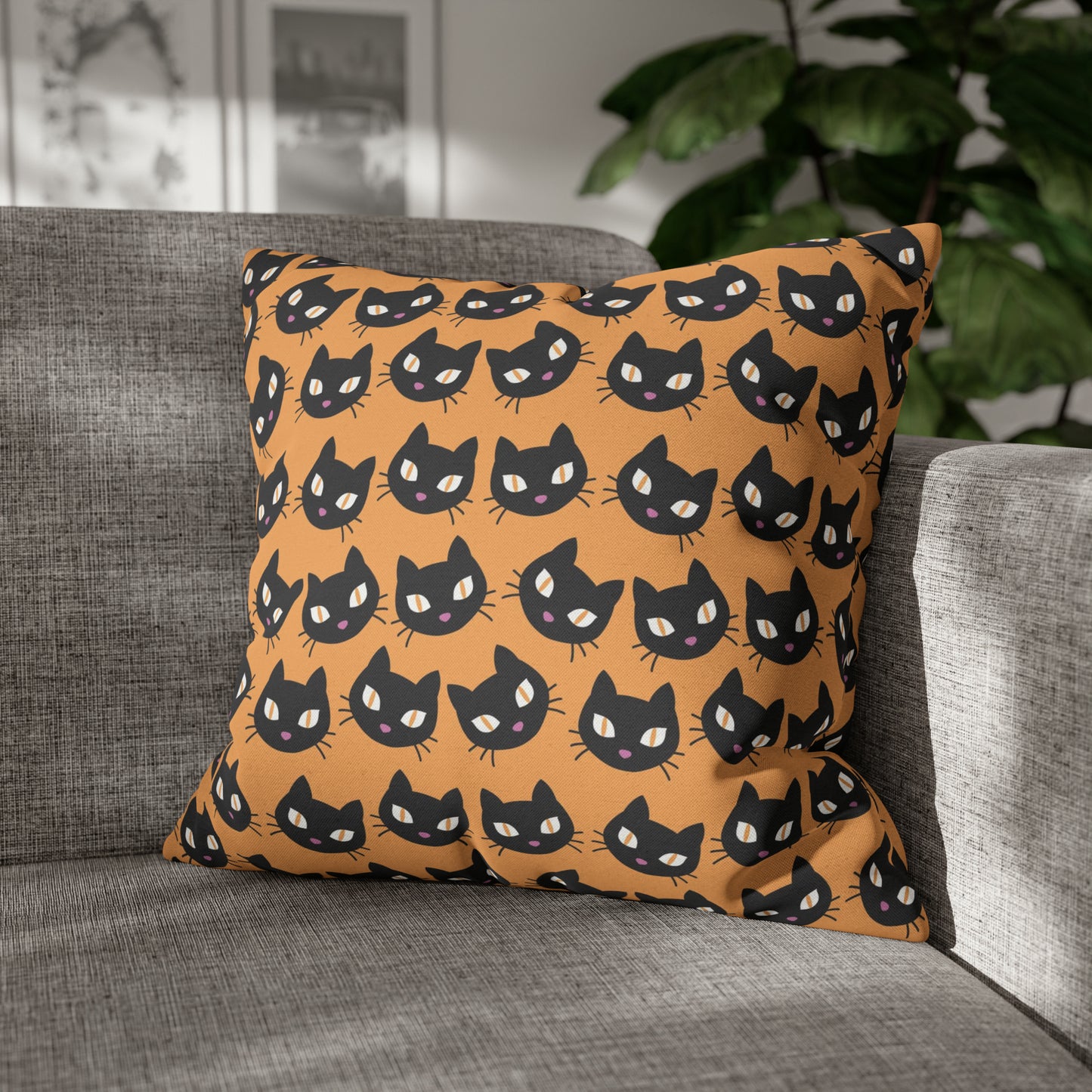 Cute Black Cats Halloween Pillowcase, Halloween Orange Throw Pillow Cover, Spooky Pillow, Square 2-Sided Pillow Case - HolidayShoppingFinds