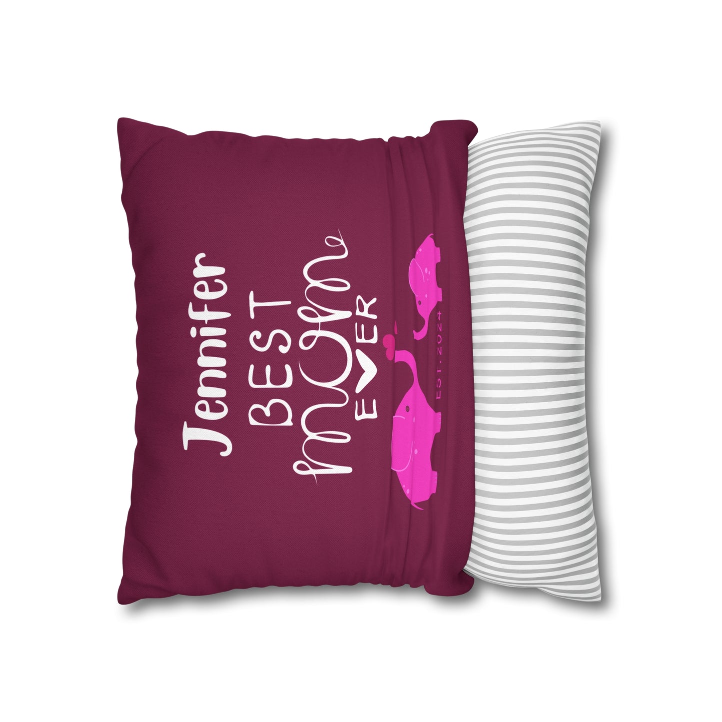 Personalized Best Mom Ever Gift Pillowcase, Gift for Mom, Elephants Pink Pillow Cover - HolidayShoppingFinds