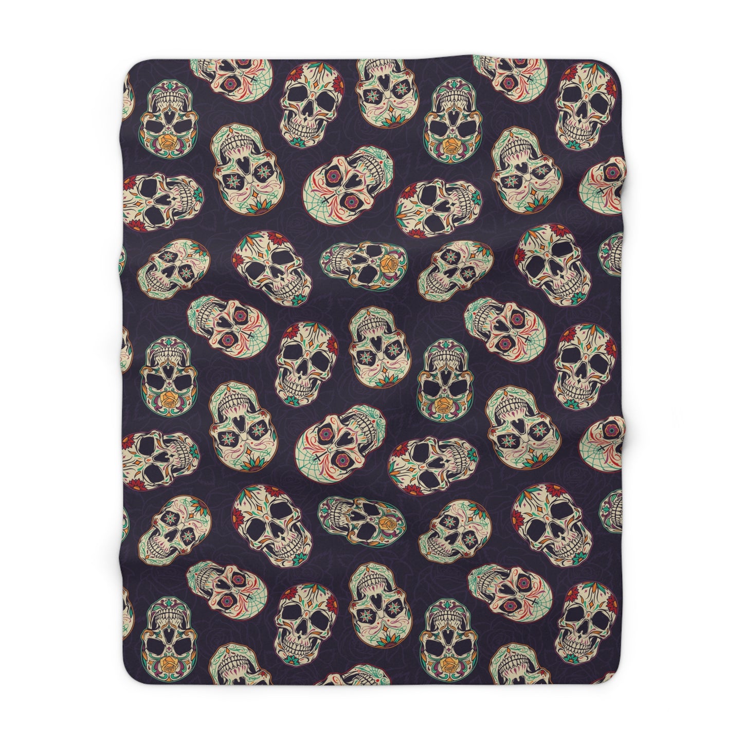 Gothic Sugar Skull Sherpa Fleece Blanket, Day of the Dead Purple Throw Blanket - HolidayShoppingFinds