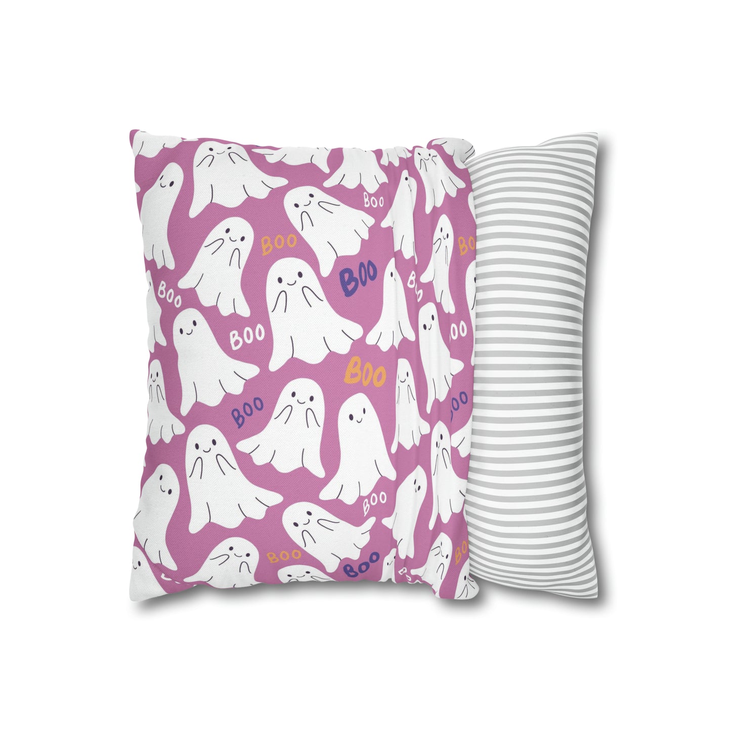 BOO Ghost Decorative Pillowcase Halloween Spooky Ghost Pillow Cover, Pink Square Pillow, 2-Sided Pillow Cover - HolidayShoppingFinds