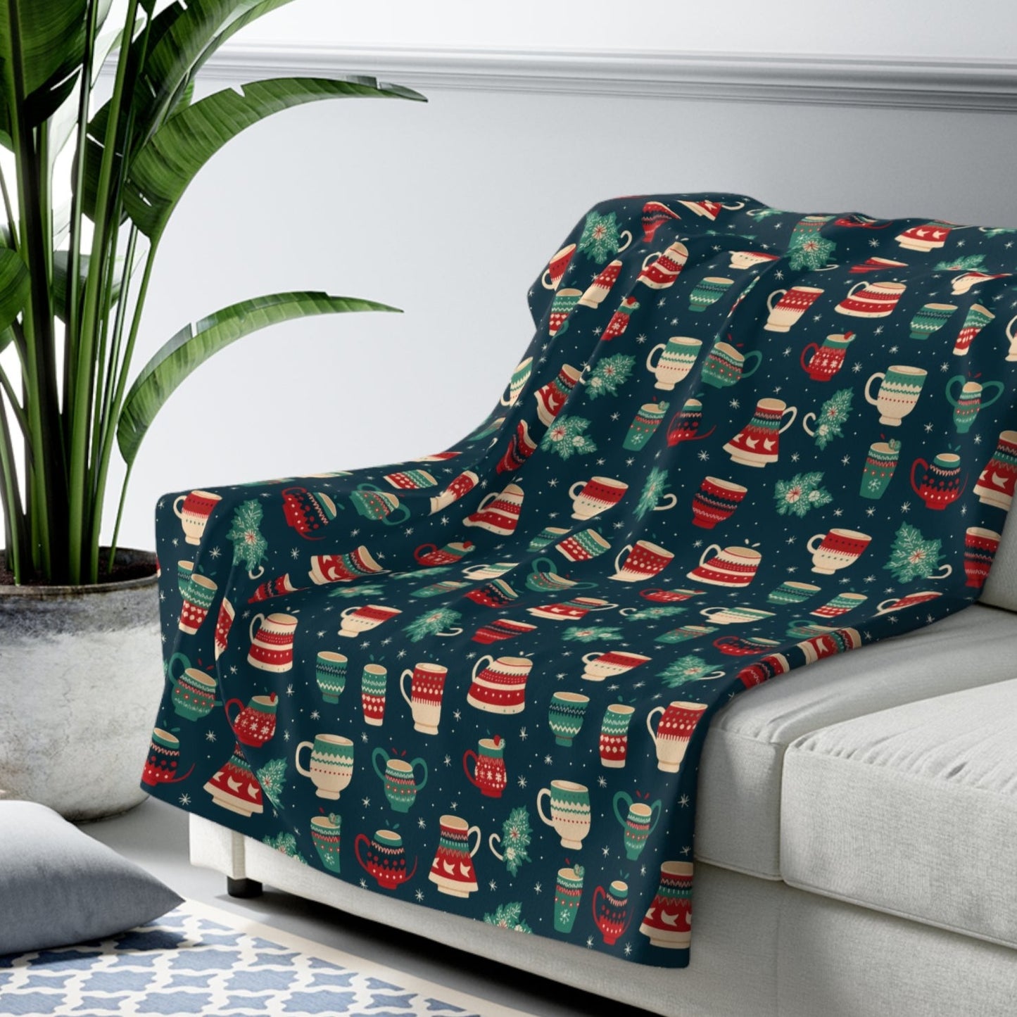 Hot Chocolate Blanket Warm Sherpa Winter Blue Blanket, Christmast Gift 50" × 60" - HolidayShoppingFinds