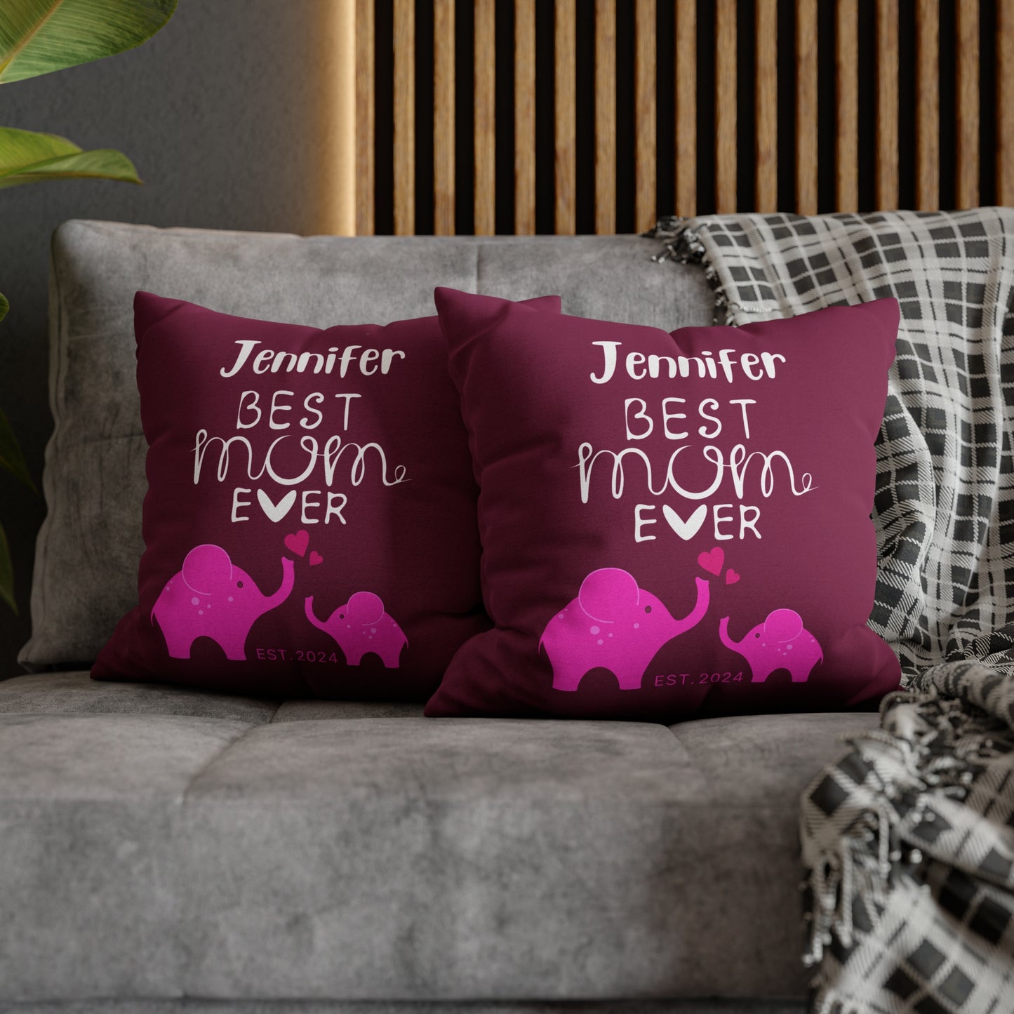 Personalized Best Mom Ever Gift Pillowcase, Gift for Mom, Elephants Pink Pillow Cover - HolidayShoppingFinds