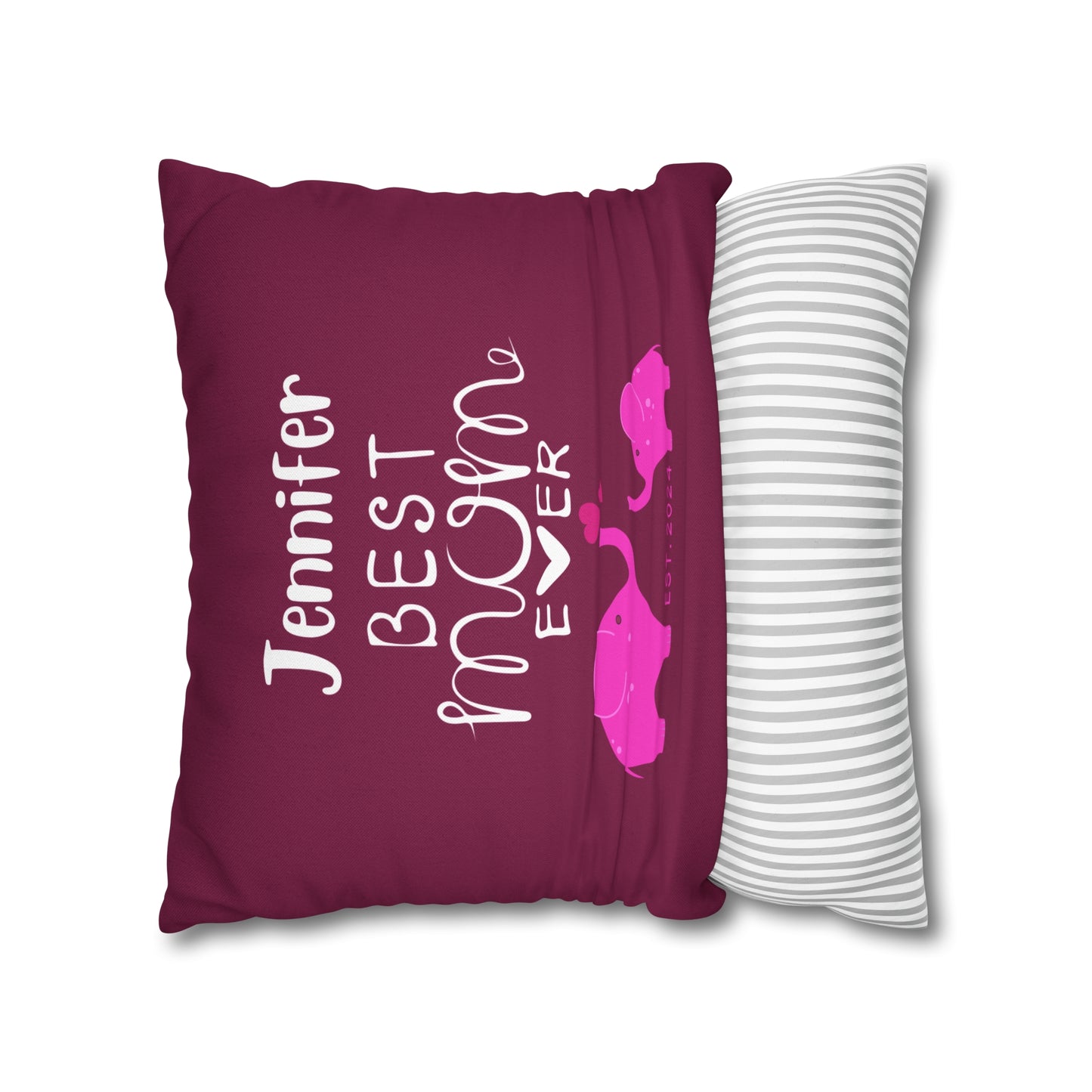Personalized Best Mom Ever Gift Pillowcase, Gift for Mom, Elephants Pink Pillow Cover - HolidayShoppingFinds