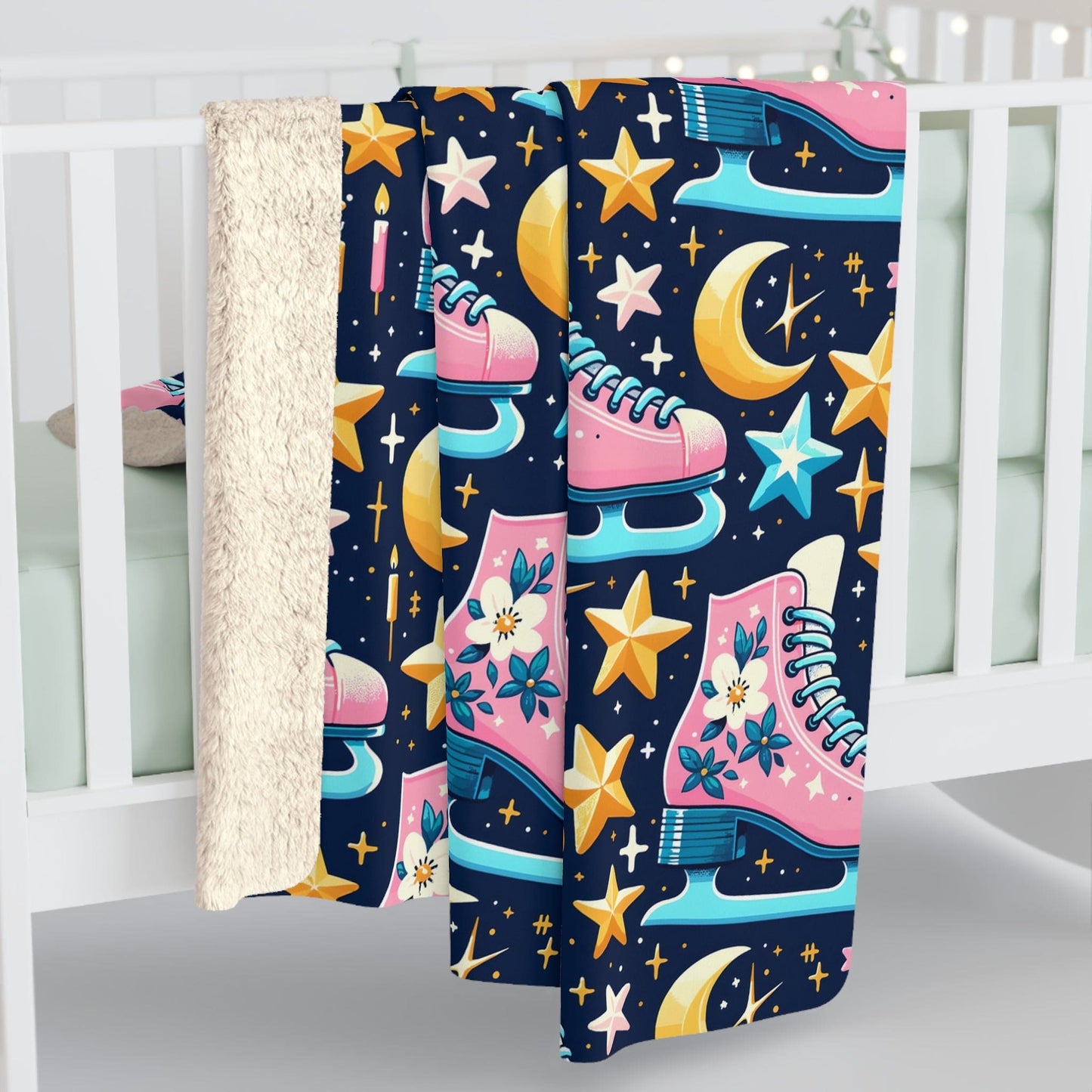 Roller Skates Fleece Blanket, Vintage Retro Skates Pink Sherpa Blanket - HolidayShoppingFinds