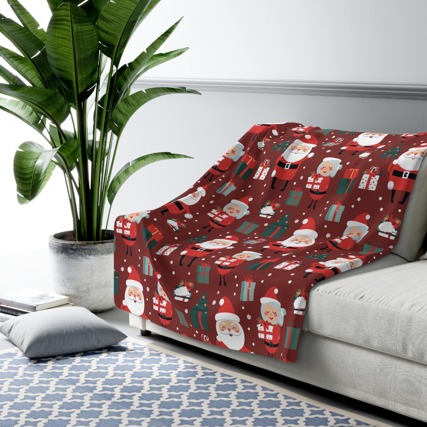 Santa & Mrs. Claus Sherpa Blanket, Christmas Holiday Fleece Blanket, Cozy Throw Blanket, Holiday Gift 60" × 80" - HolidayShoppingFinds