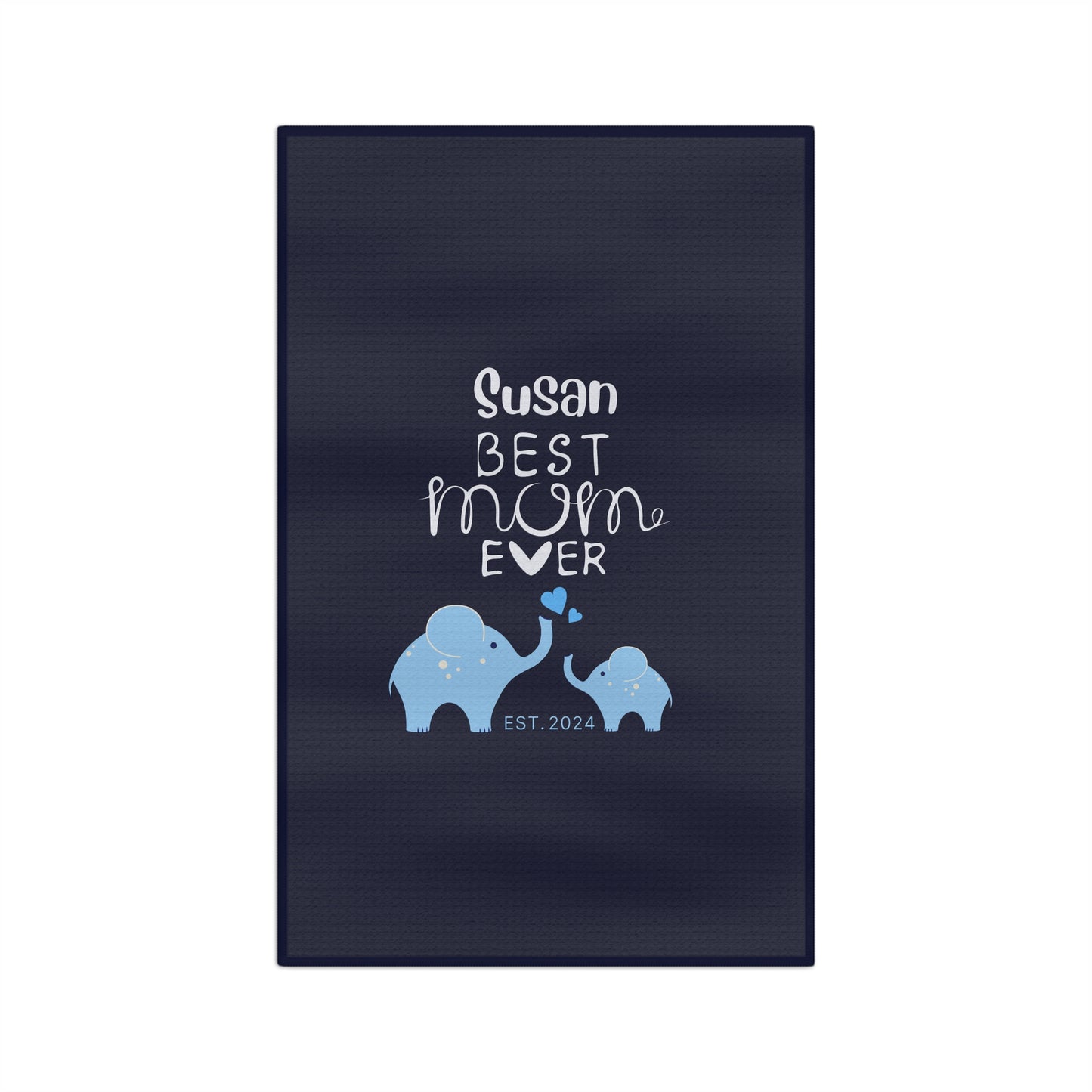 Personalized Best Mom Ever Kitchen Towel Blue, Mom Gift, Baby Elephants Towel 16'' × 25'' - HolidayShoppingFinds