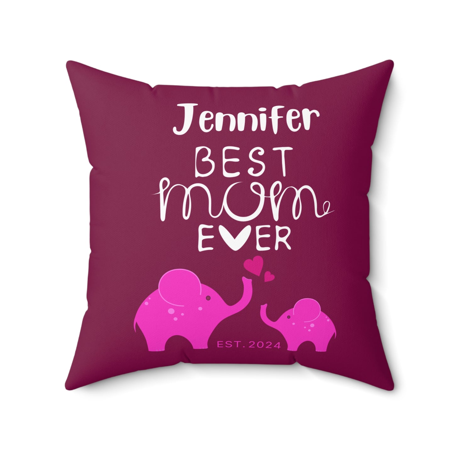 Personalized Best Mom Ever Gift Pillow, Gift for Mom, Elephants Pink Pillow with Insert - HolidayShoppingFinds