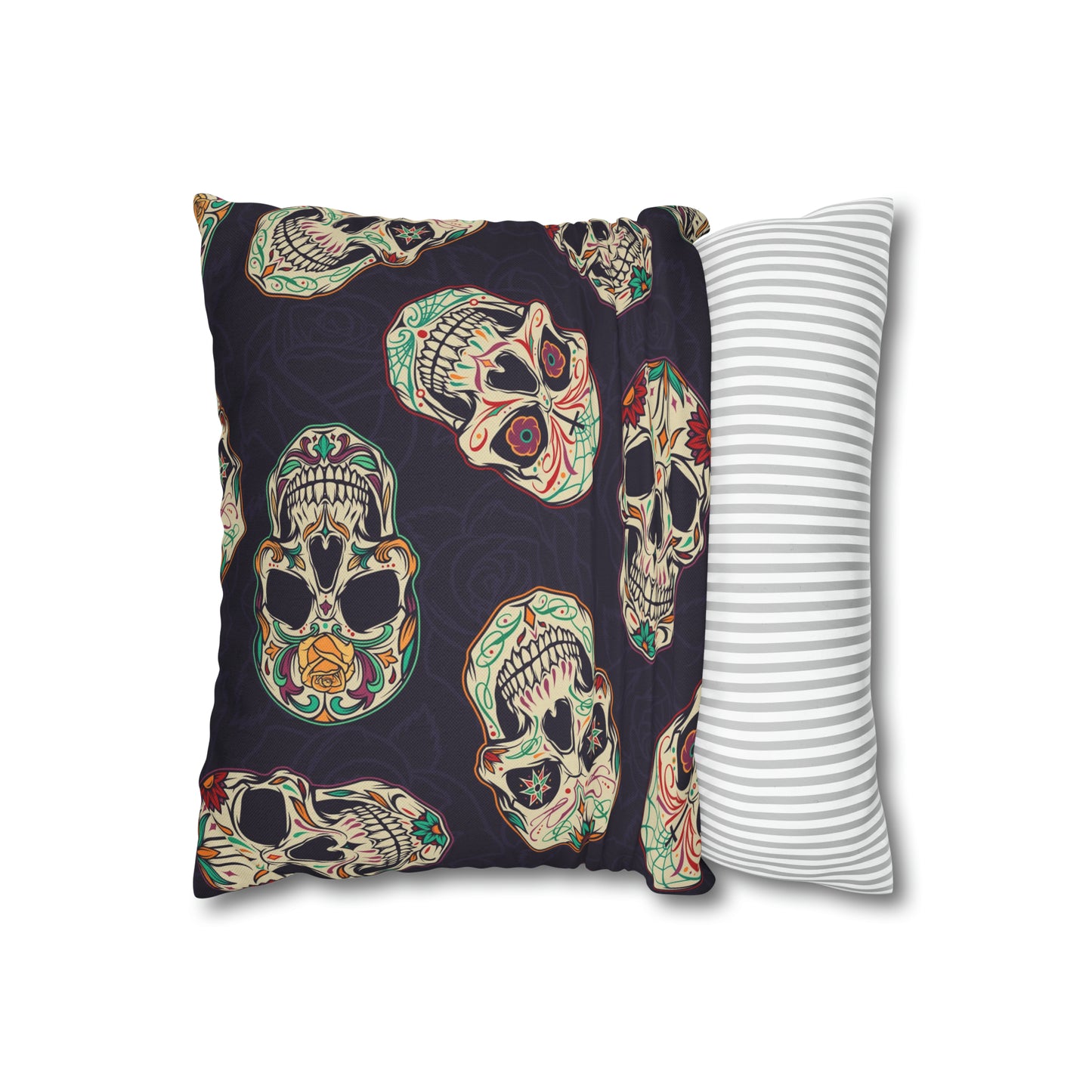 Sugar Skull Pillowcase, Day of the Dead Dia De Los Muertos Purple Pillow, Square 2-Sided Accent Pillow Cover - HolidayShoppingFinds