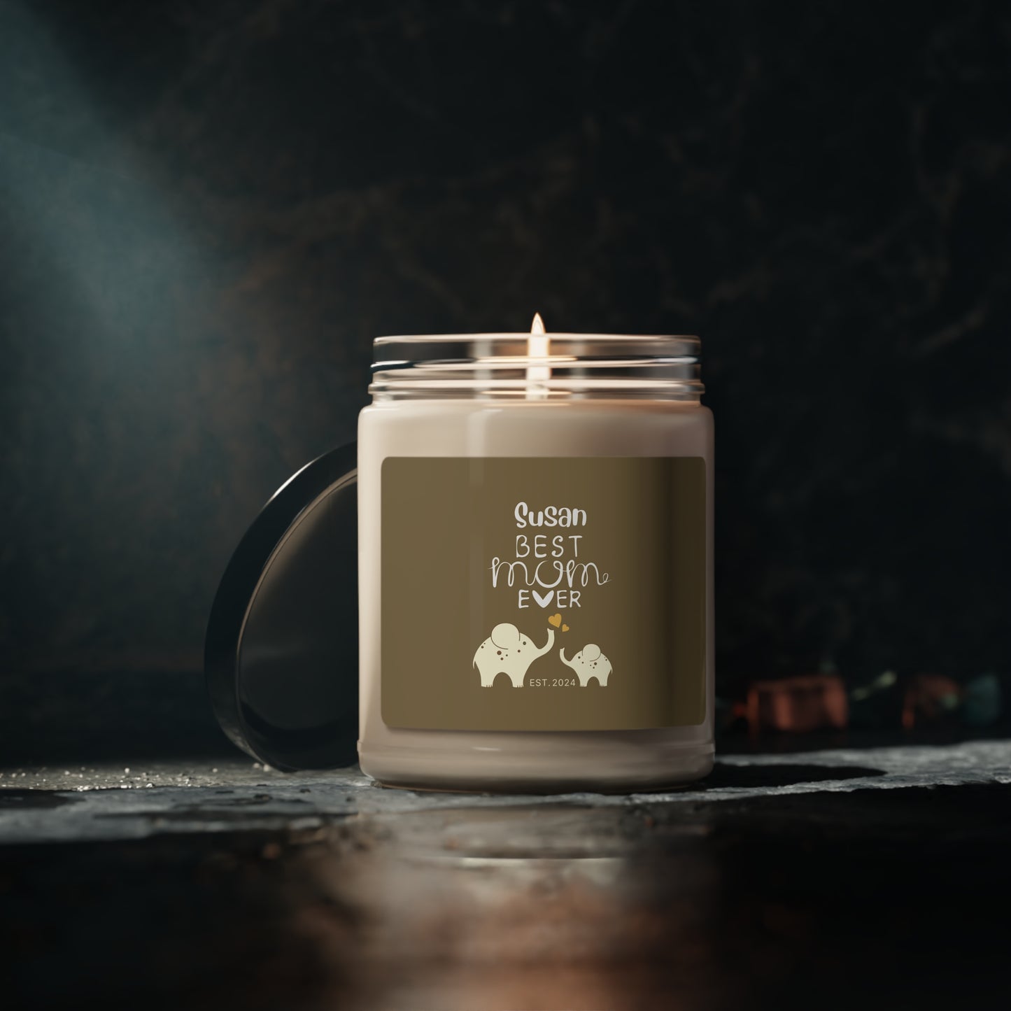 Best Mom Ever Candle Custom Gift for Mother Mom & Baby Elephants Khaki, 100% Vegan Soy Wax Scented Candle, Eco-Friendly - HolidayShoppingFinds