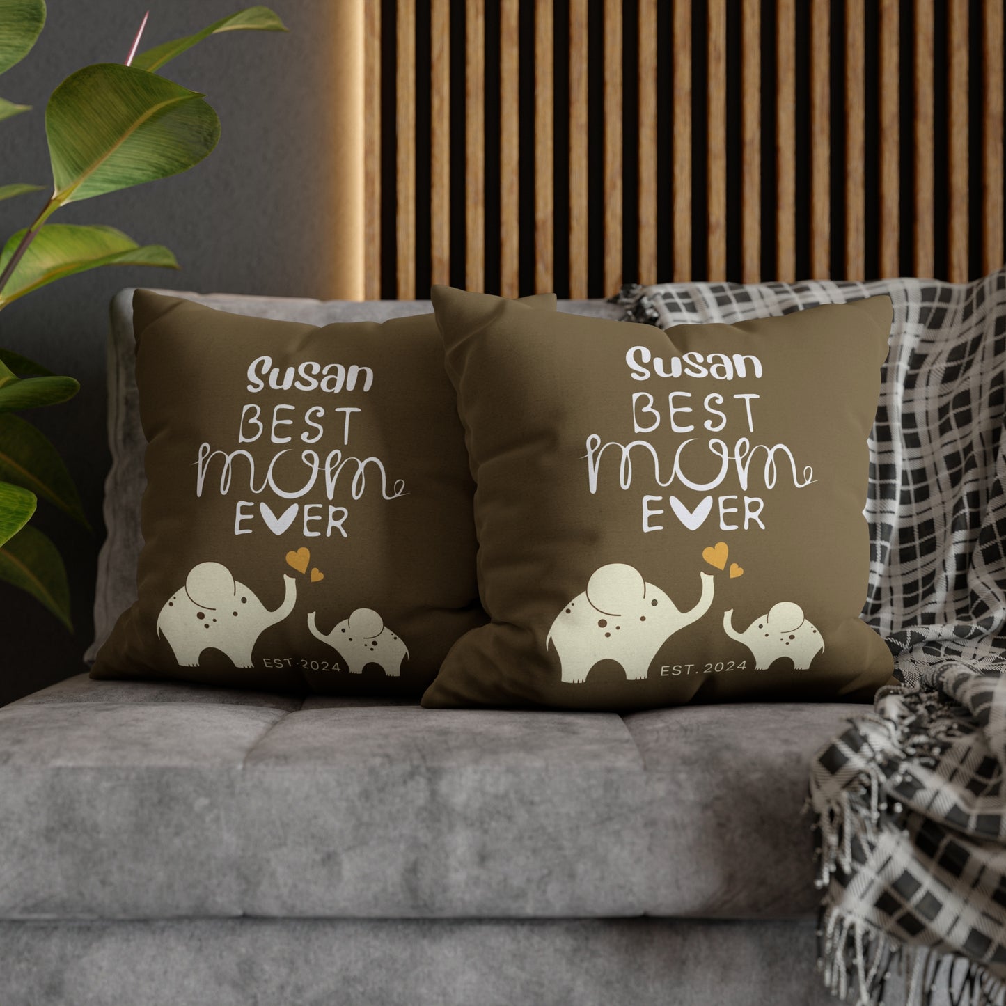 Personalized Best Mom Ever Gift Pillowcase, Gift for Mom, Elephants Khaki Pillow Cover - HolidayShoppingFinds