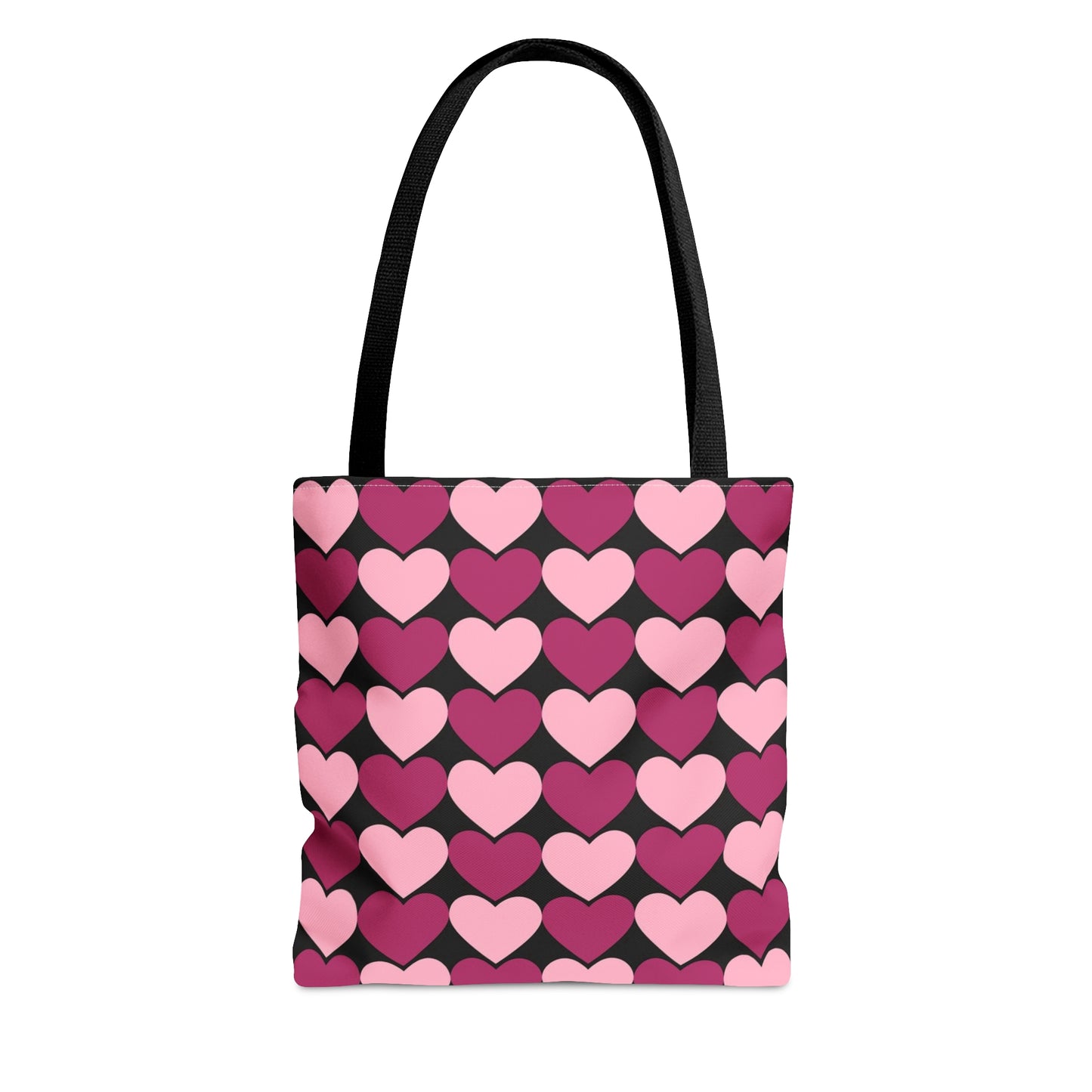 Big Pink & Purple Hearts Pattern Black Tote bag Valentines Day Gift Small - HolidayShoppingFinds