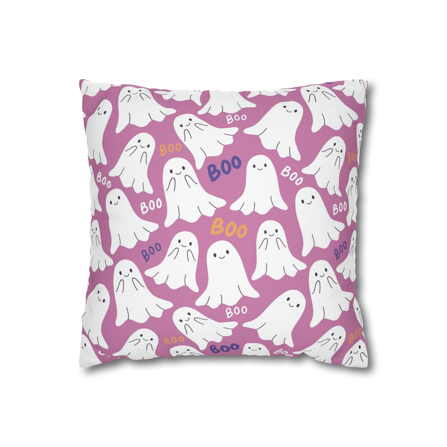 BOO Ghost Decorative Pillowcase Halloween Spooky Ghost Pillow Cover, Pink Square Pillow, 2-Sided Pillow Cover - HolidayShoppingFinds