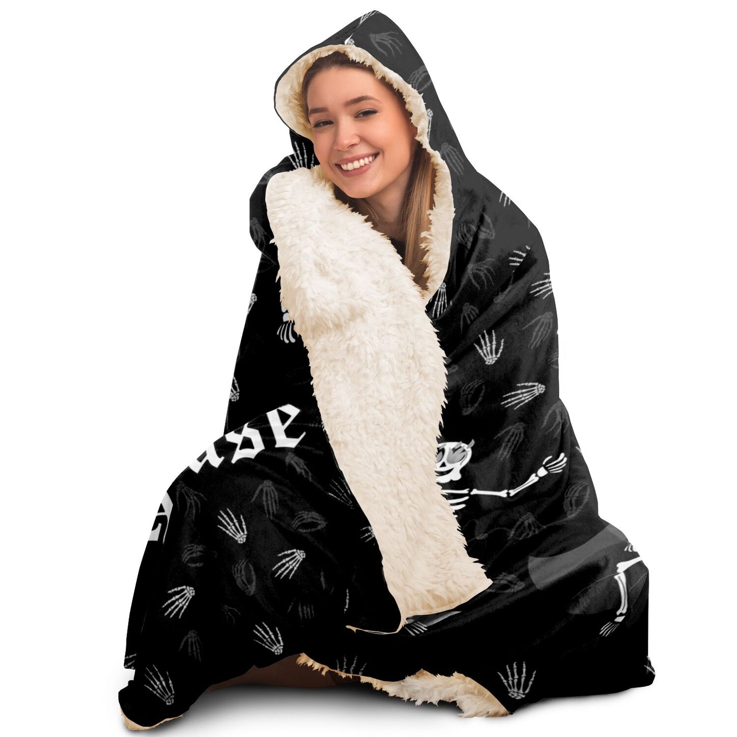 Halloween Happy Haunted House Spooky Skeletons over Bones Pattern Hooded Blanket - HolidayShoppingFinds