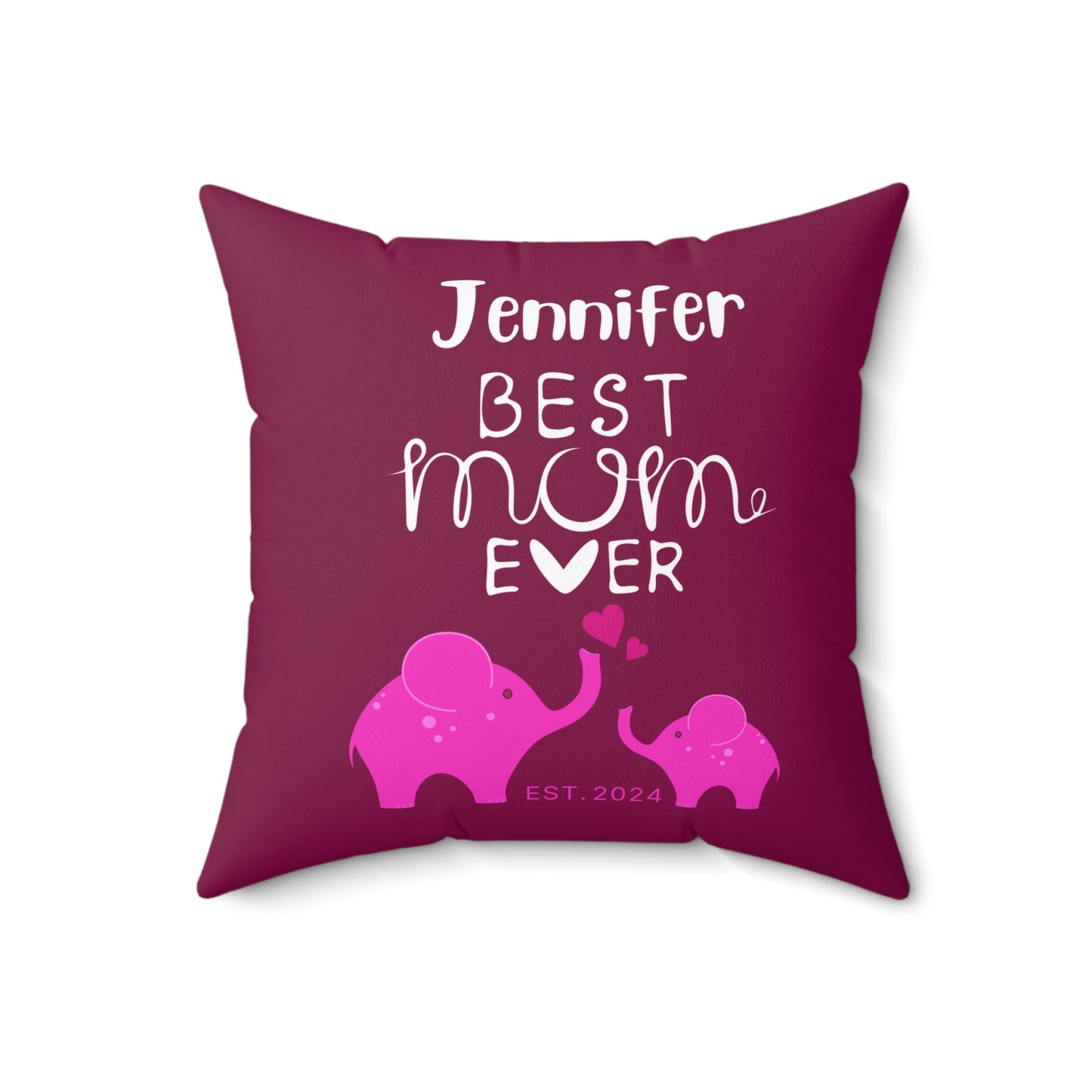 Personalized Best Mom Ever Gift Pillow, Gift for Mom, Elephants Pink Pillow with Insert - HolidayShoppingFinds