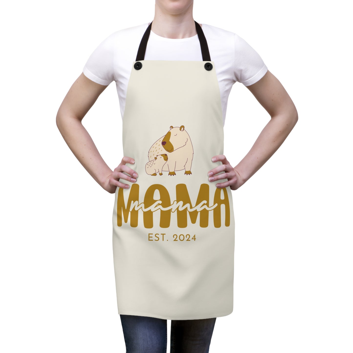 Personalized Mama Capybara Apron Beige, Chef Apron Gift For Mom One Size - HolidayShoppingFinds