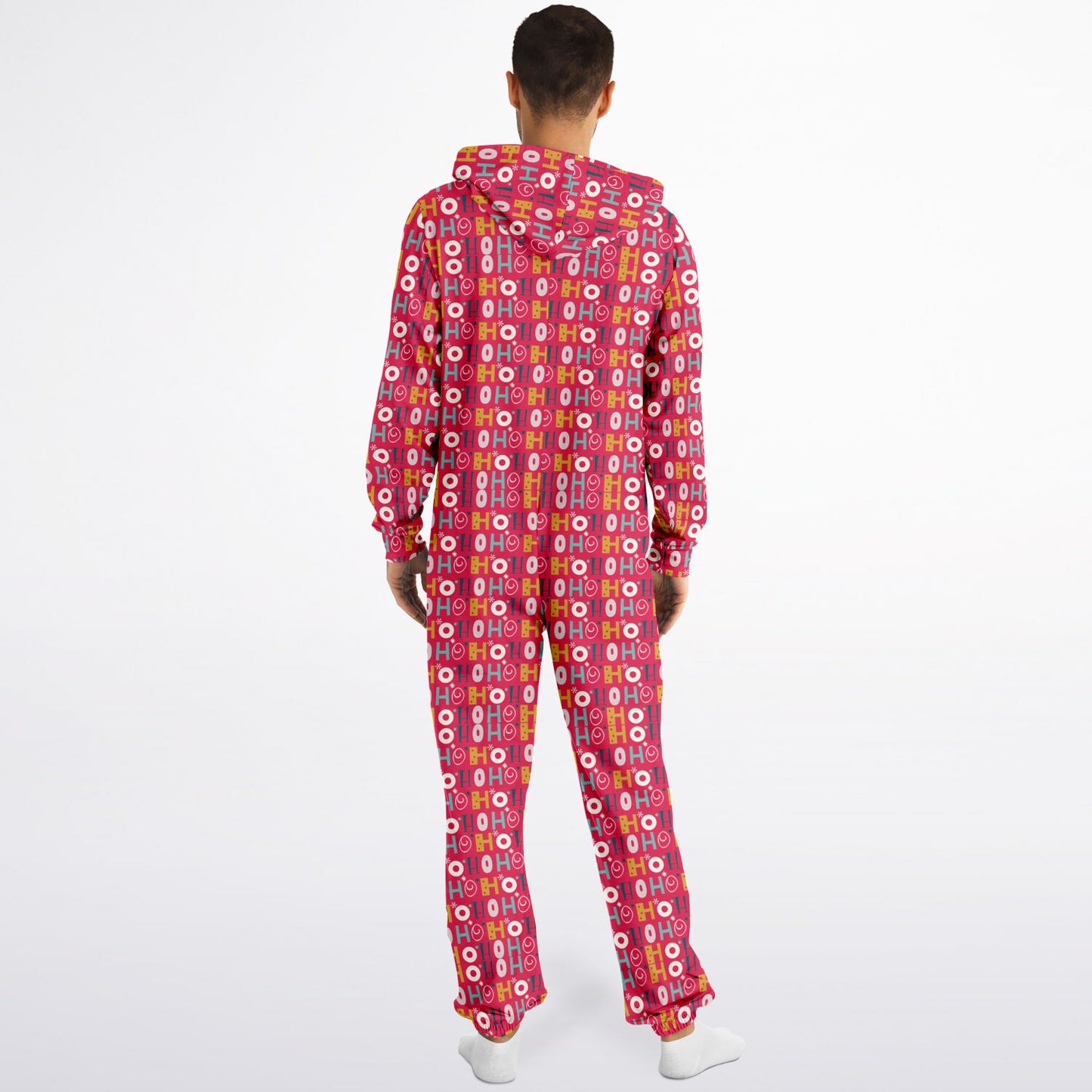 Ho Ho Holiday Jumpsuit Adult Onesie Gender-Neutral Red Athletic PJs - HolidayShoppingFinds