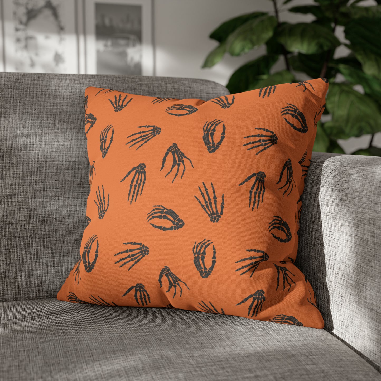 Skeleton Hands Pillowcase Halloween Orange Pillow Spooky Accent Pillow - HolidayShoppingFinds