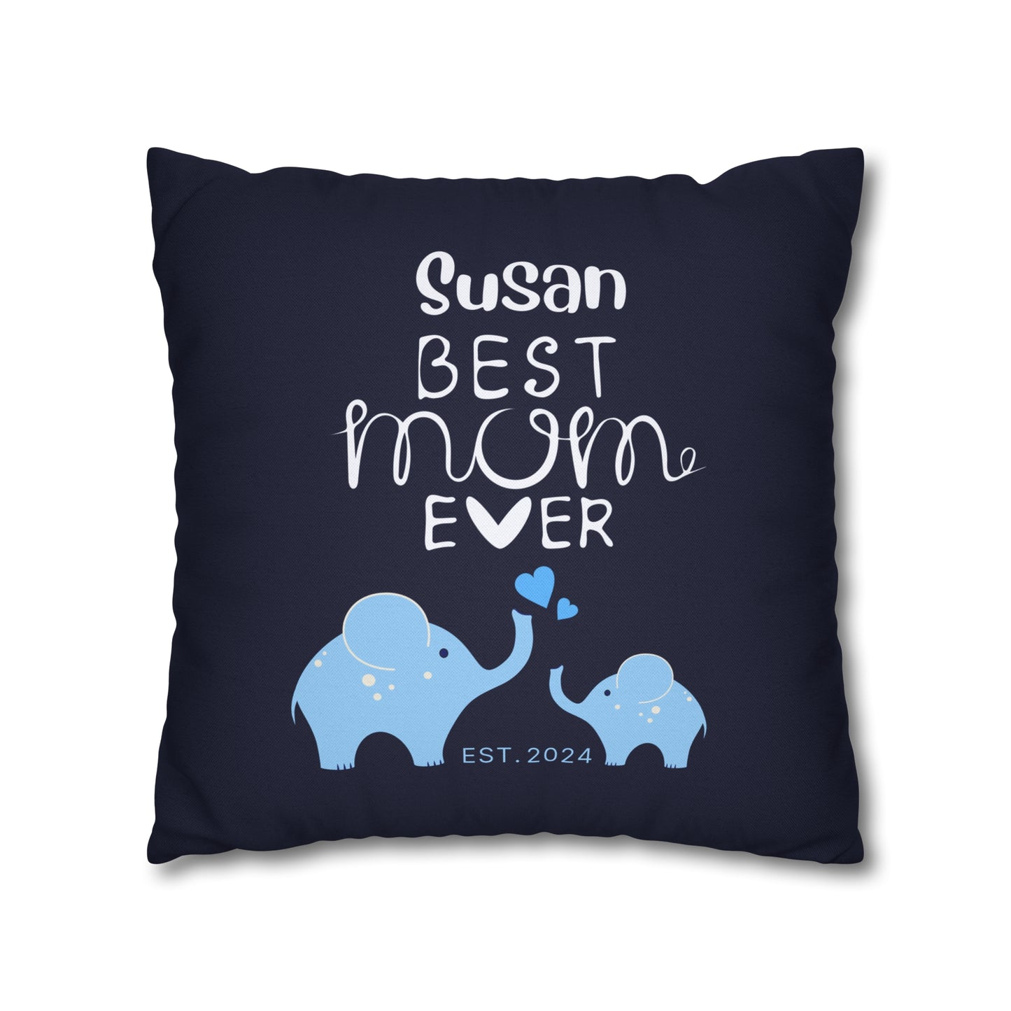 Personalized Best Mom Ever Gift Pillowcase, Gift for Mom, Elephants Blue Pillow Cover - HolidayShoppingFinds