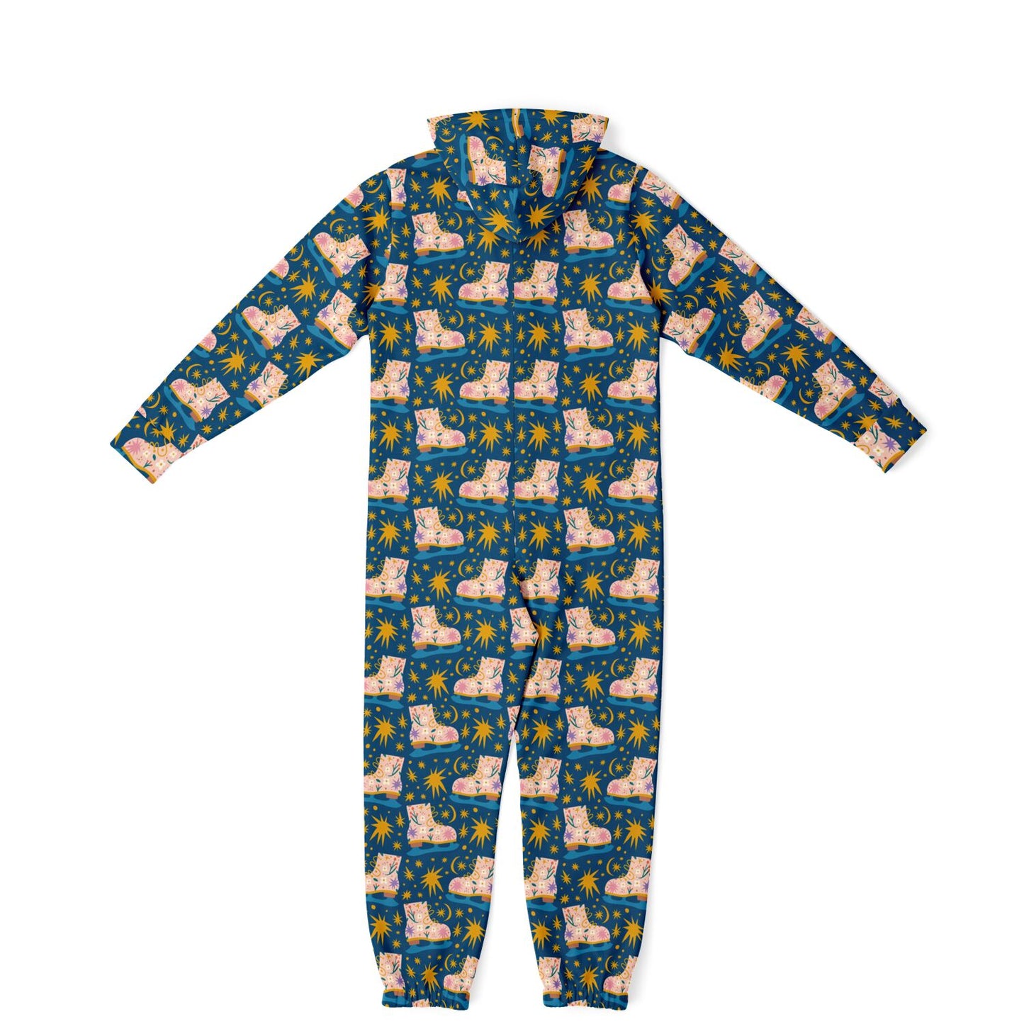 Pink Ice Skates & Yellow Stars Jumpsuit Adult Onesie Gender-Neutral Athletic XS-S - HolidayShoppingFinds