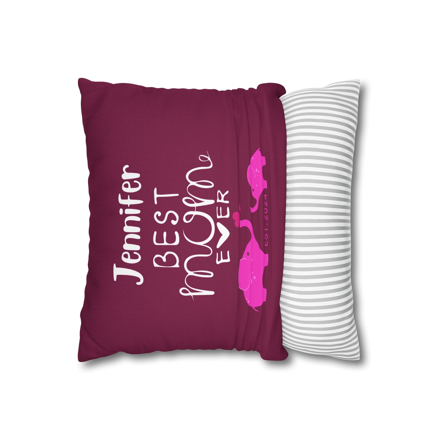 Personalized Best Mom Ever Gift Pillowcase, Gift for Mom, Elephants Pink Pillow Cover - HolidayShoppingFinds